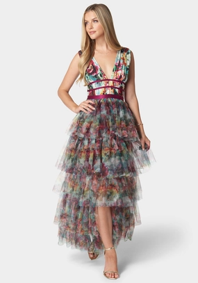 Birthday-Celebration Tiered High Low Mesh Dress