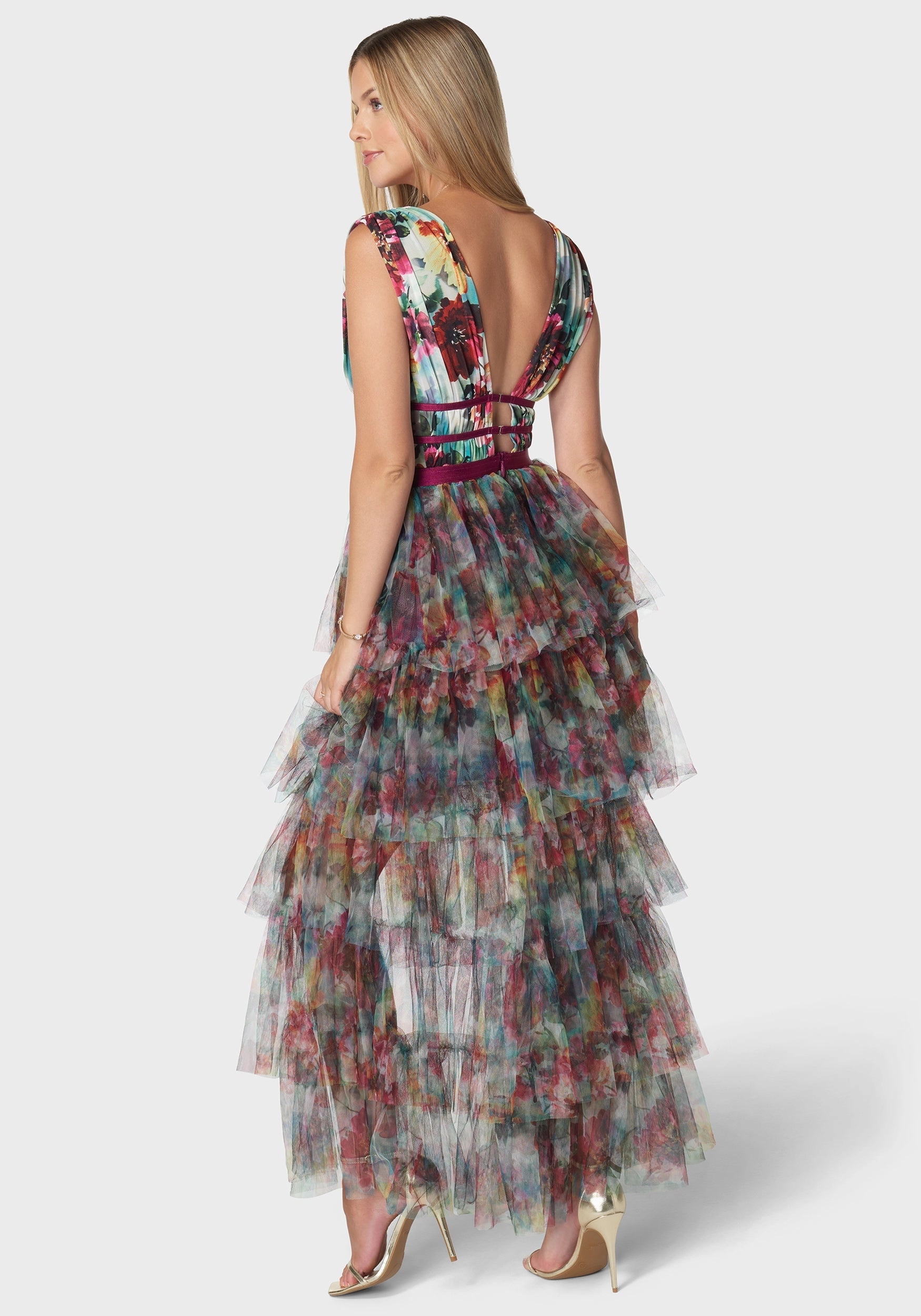 Villa Mood Tiered High Low Mesh Dress