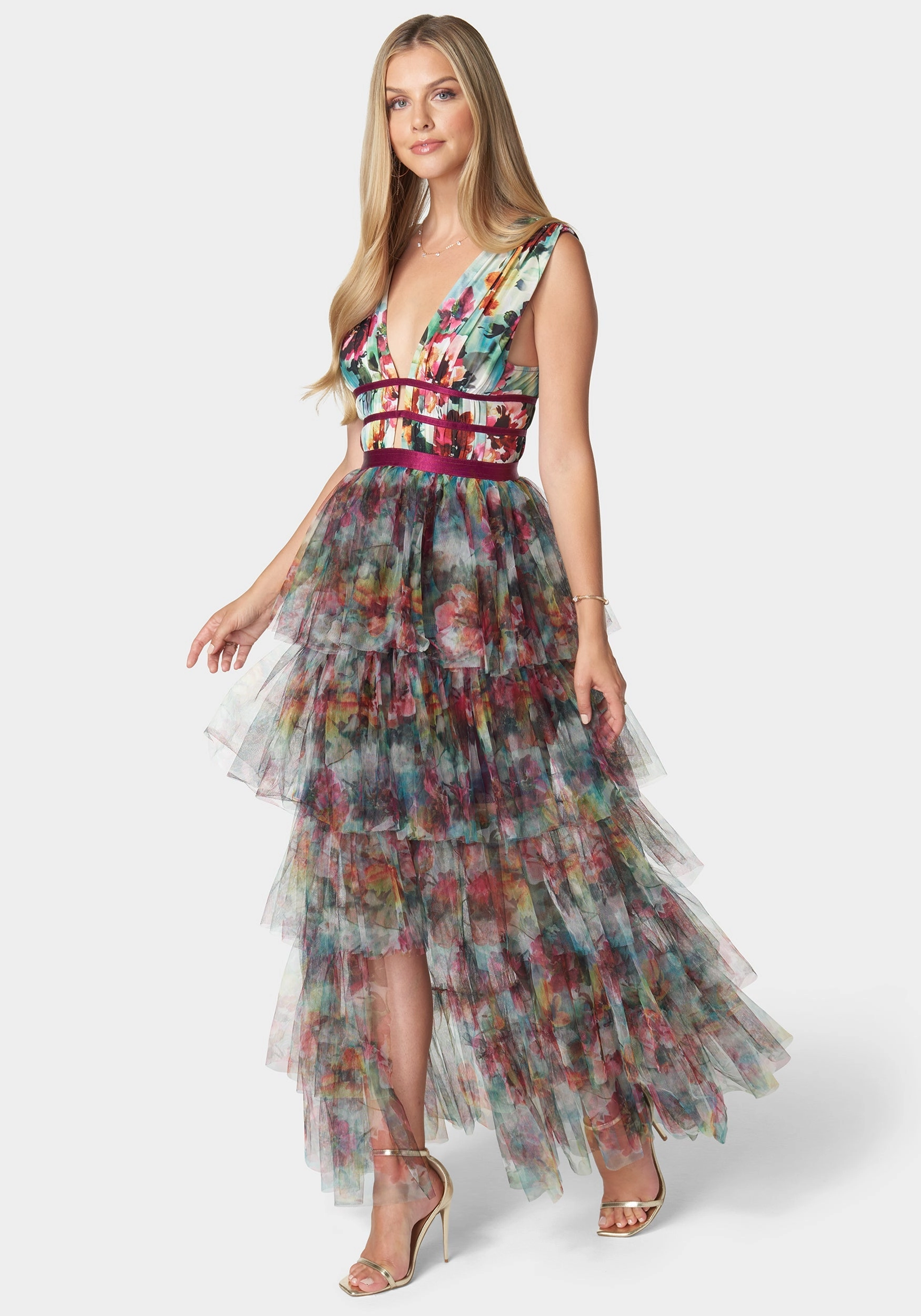 Tiered High Low Mesh Dress Summer Ease