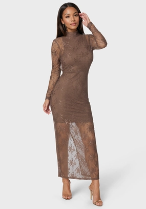 Neutral Layer Illusion Lace Maxi Dress