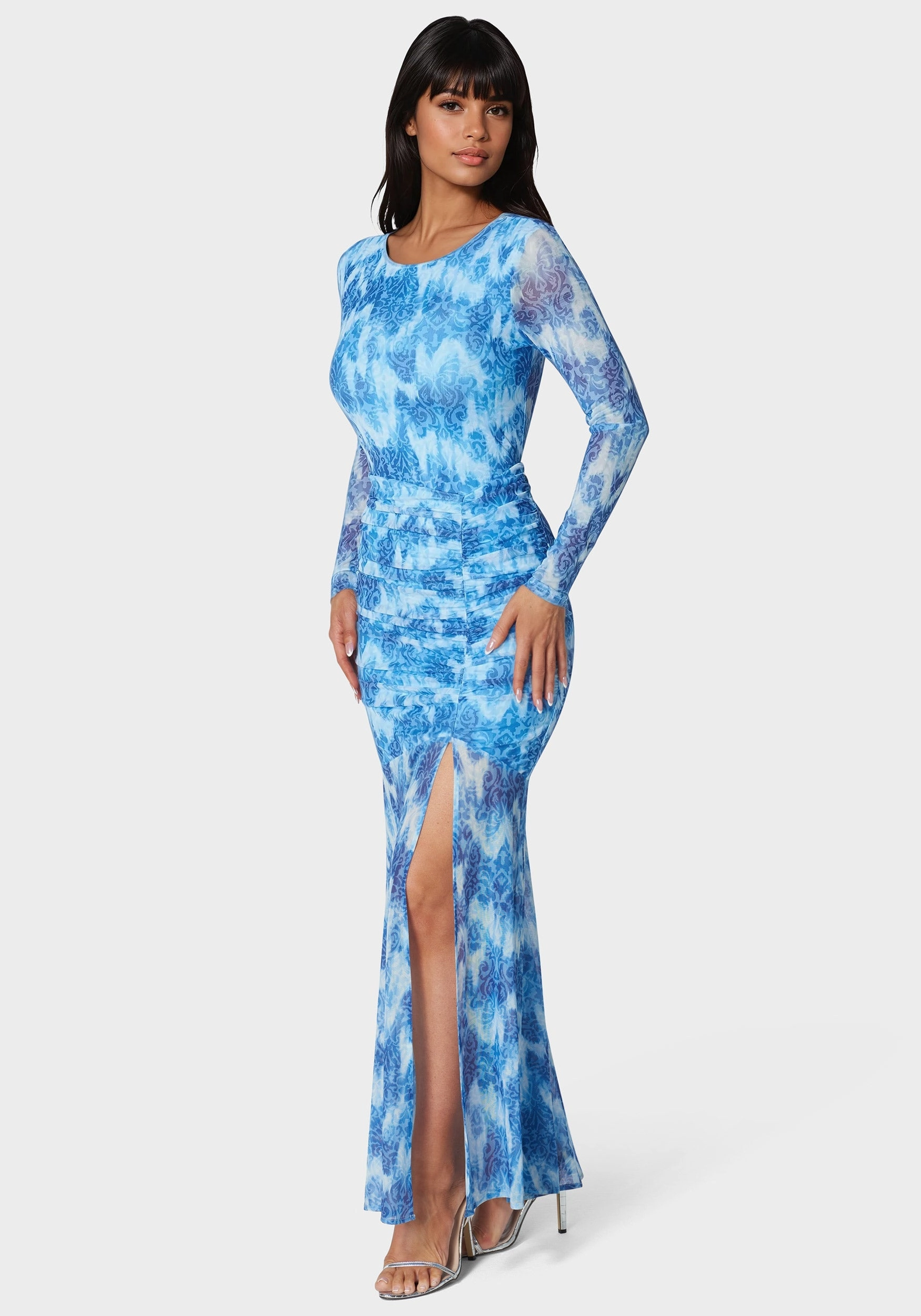 Versatile Piece custom-fit Ruched Longsleeve Printed Maxi Dress