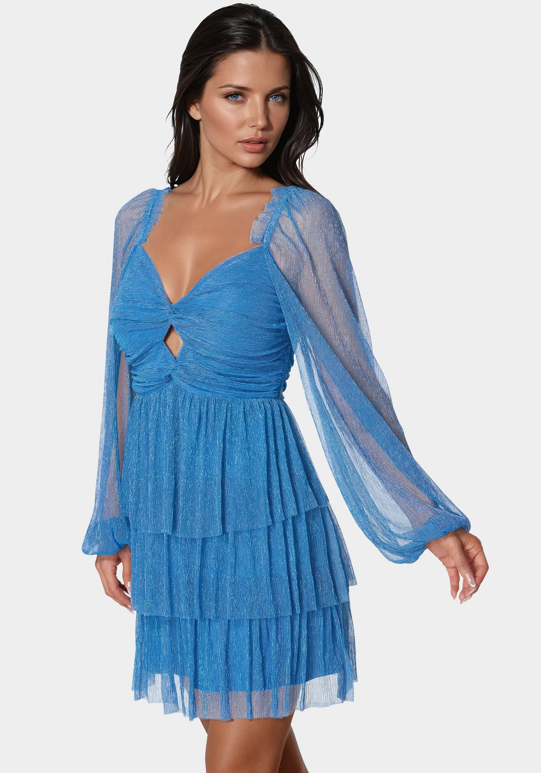 FoldablePackaging Perfect Wear Tiered Twist Front Lurex Mini Dress