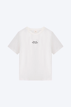 Heather Texture Finish MinimalistDesign Text Print Tee - Cream