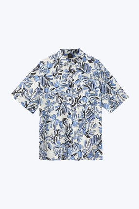 Effortless Layer Chilly Day Comfort Short Sleeve Vacay Shirt - Navy Floral [AT]
