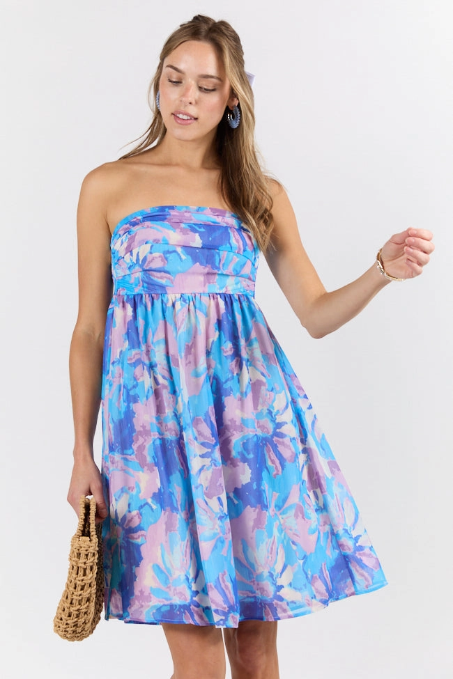 Glam Touch Day Glow At The Oasis Multi Strapless Printed Mini Dress FINAL SALE
