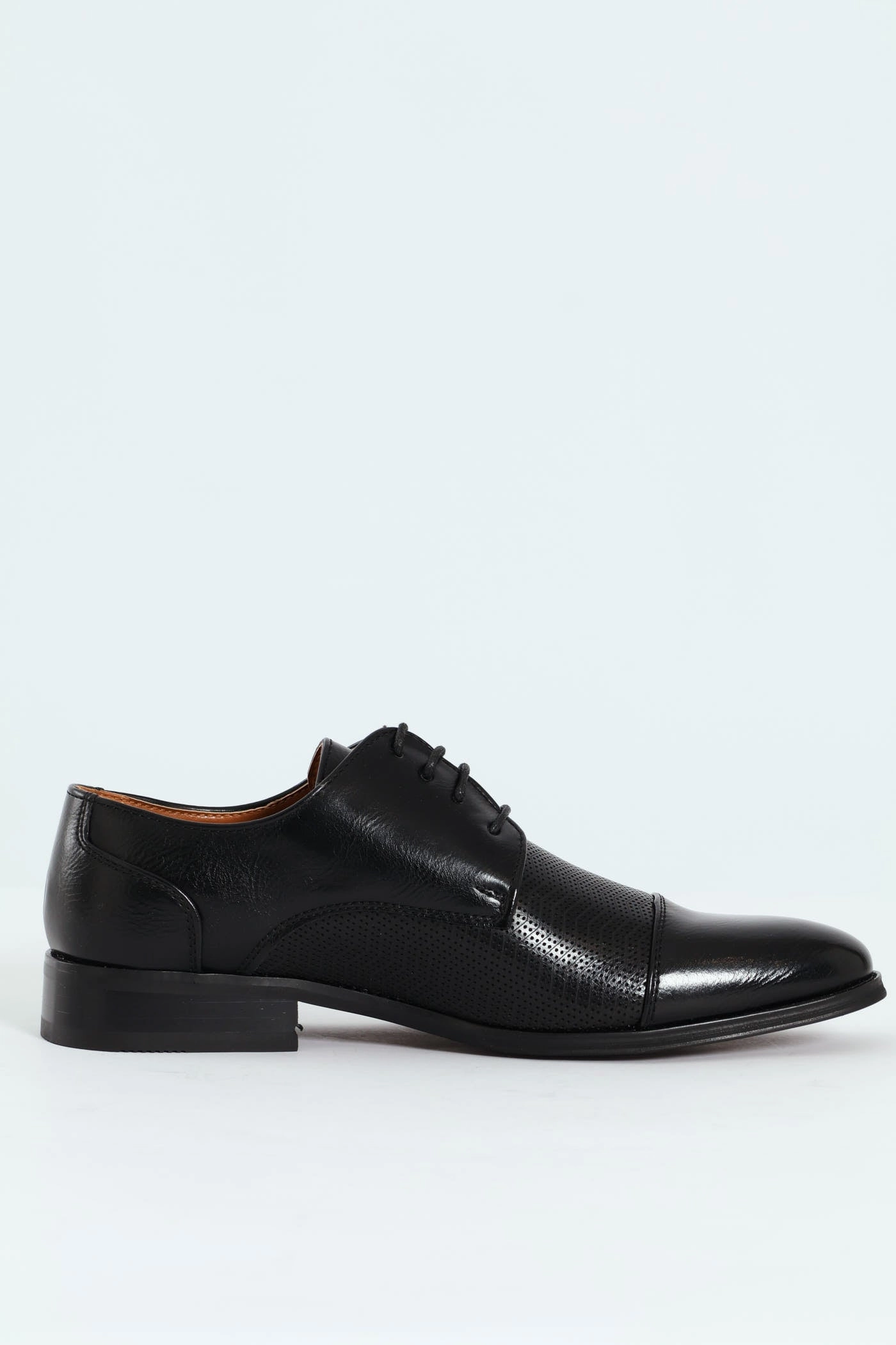 Toe Cap & Pin Punch Detail Derby Shoe - Black Flexible Shank