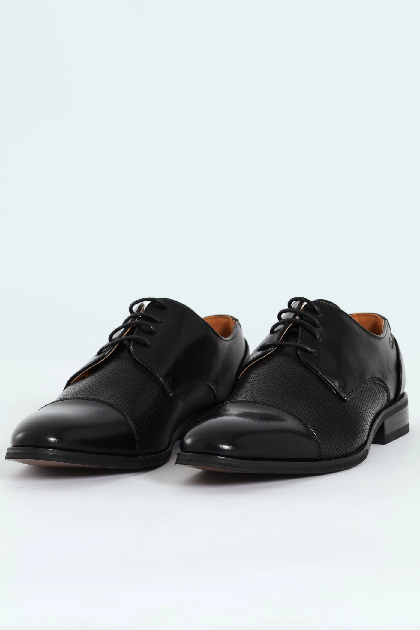 Patent Coat Toe Cap & Pin Punch Detail Derby Shoe - Black