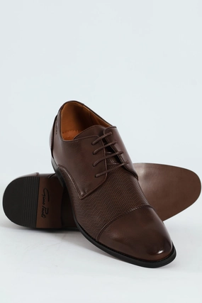 Vintage Mode Toe Cap & Pin Punch Detail Derby Shoe - Brown