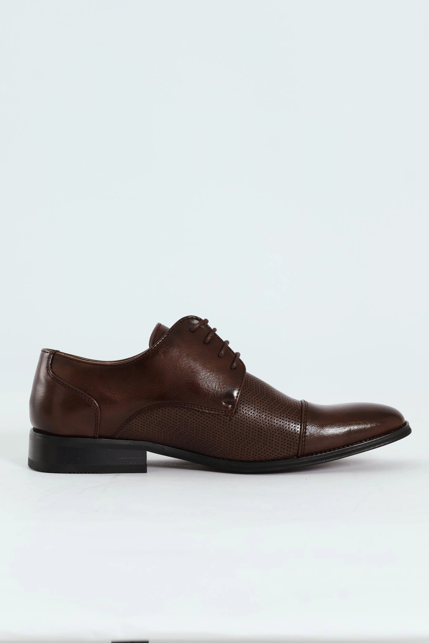 Toe Cap & Pin Punch Detail Derby Shoe - Brown Handcrafted Stitching