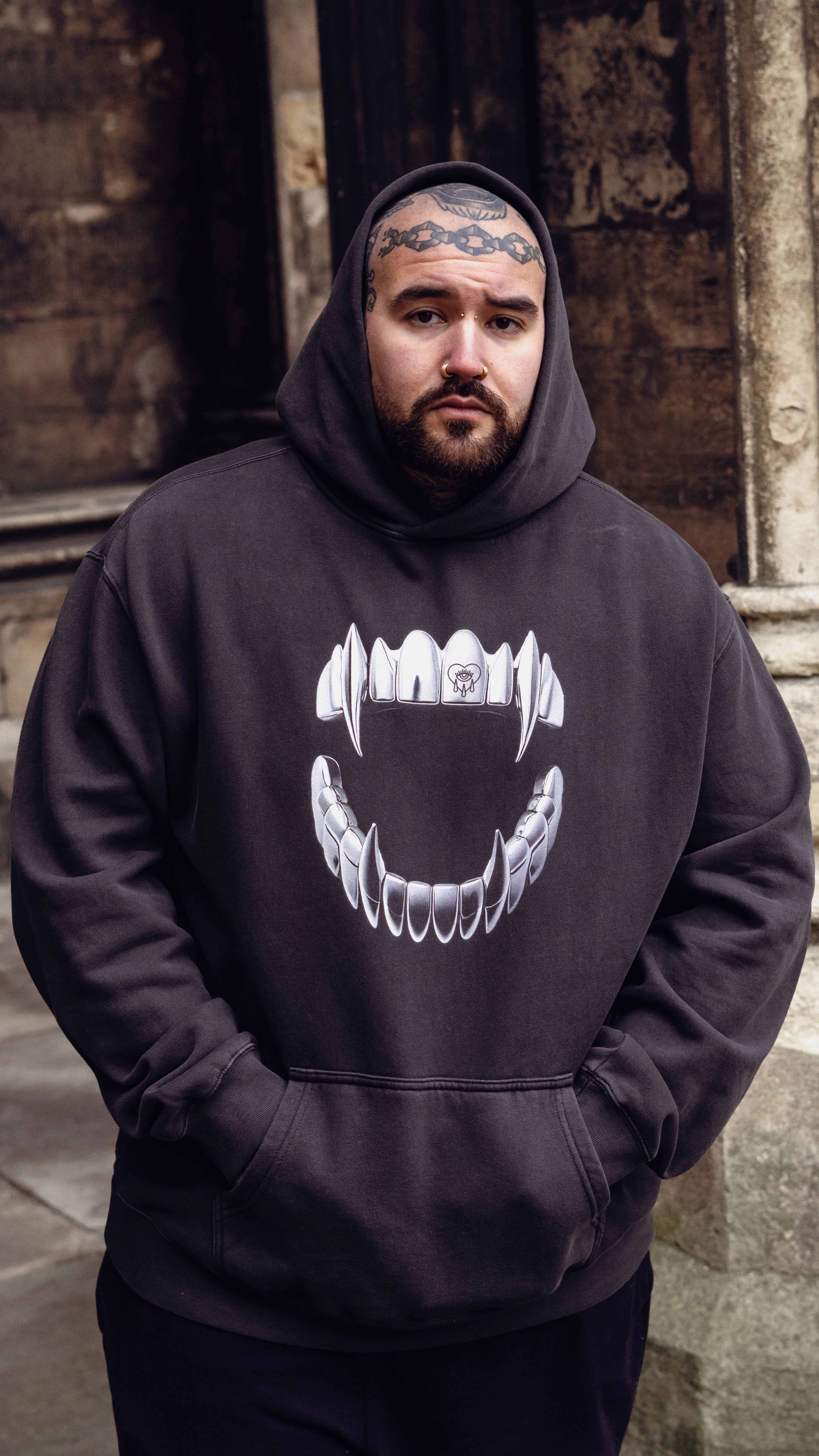 Anti Snag Fabric Oversized Fangs Hoodie / Front Print