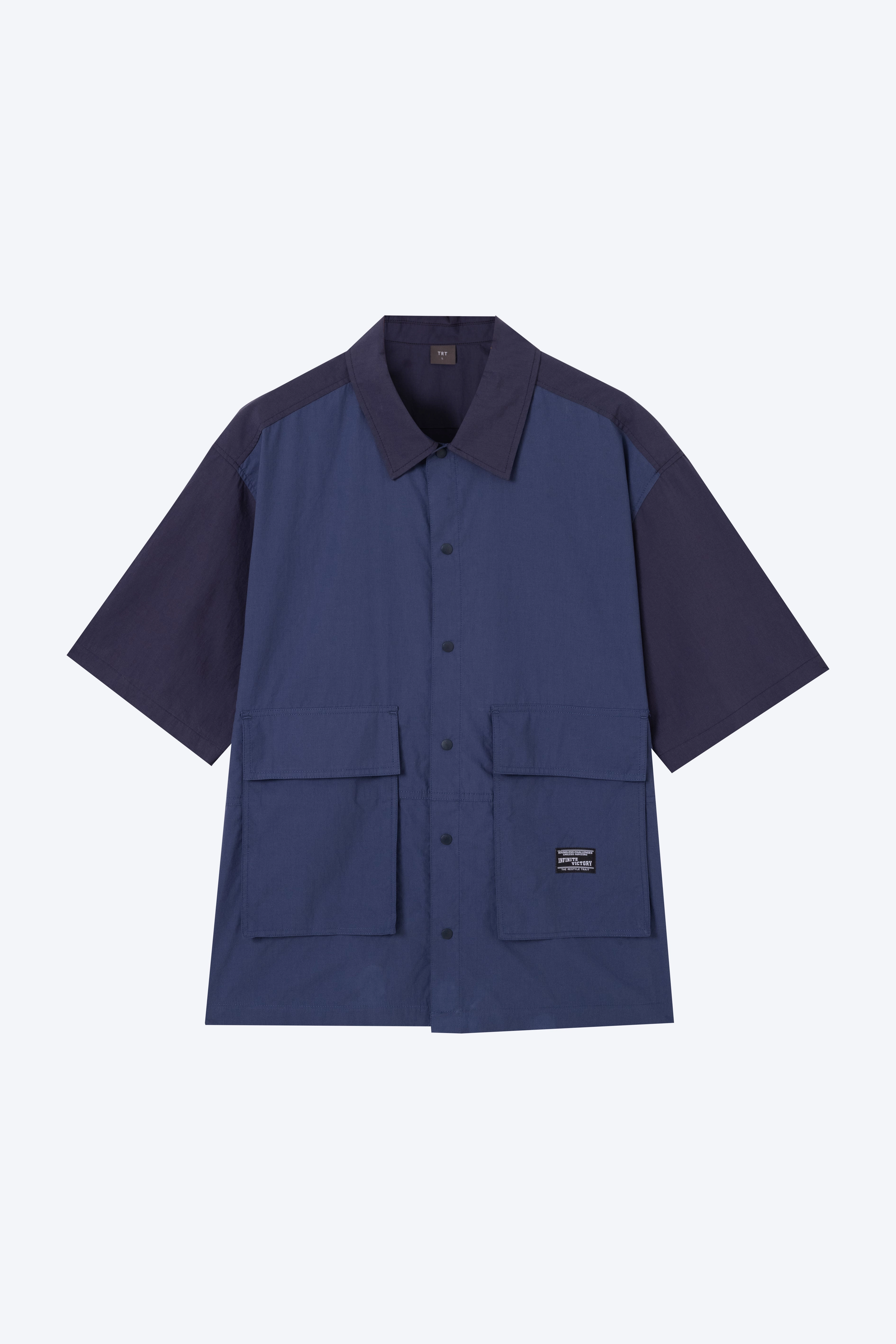 Oversized Flap Pocket Shirt - Navy Breezy Comfort