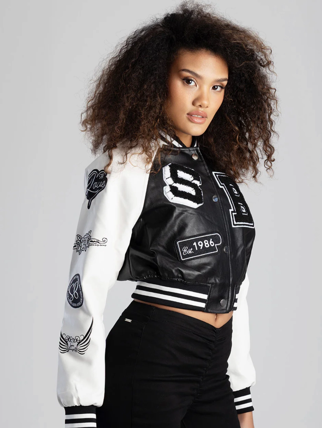 Made The Cut Faux Leather Logo Bomber Jacket - Black/White Anti Static Lining