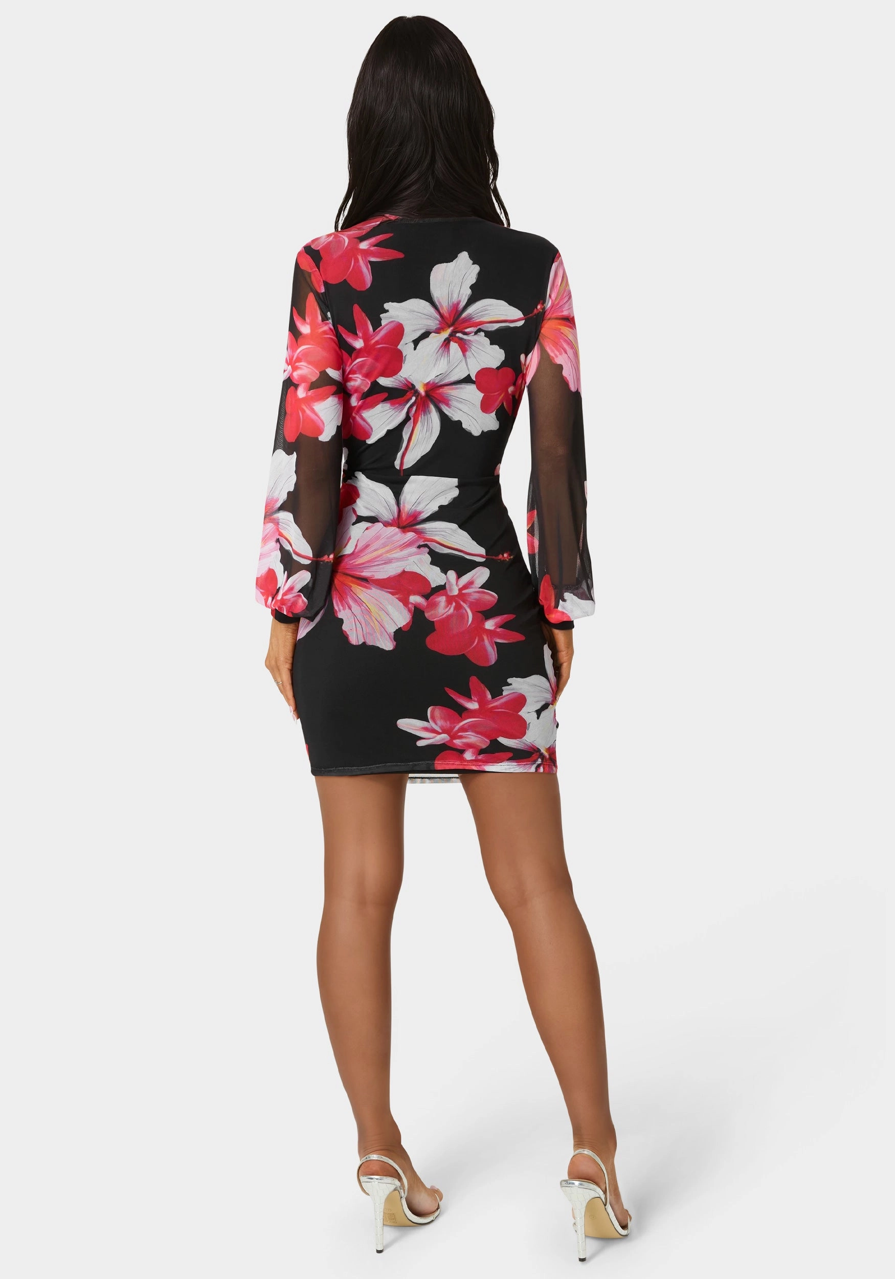 Long Sleeve Ruched Mesh Mini Dress Street Ready Love Soft