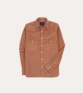 Washed Red Corduroy Two-Pocket Western Shirt Pure Cotton