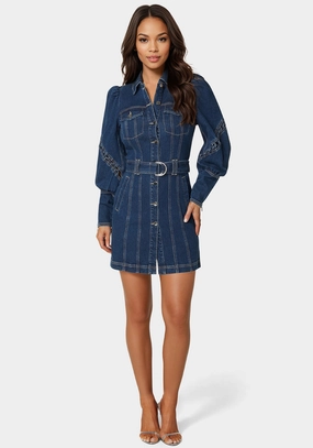Sleeve Detail Front Button Denim Dress Grab Now Night Party