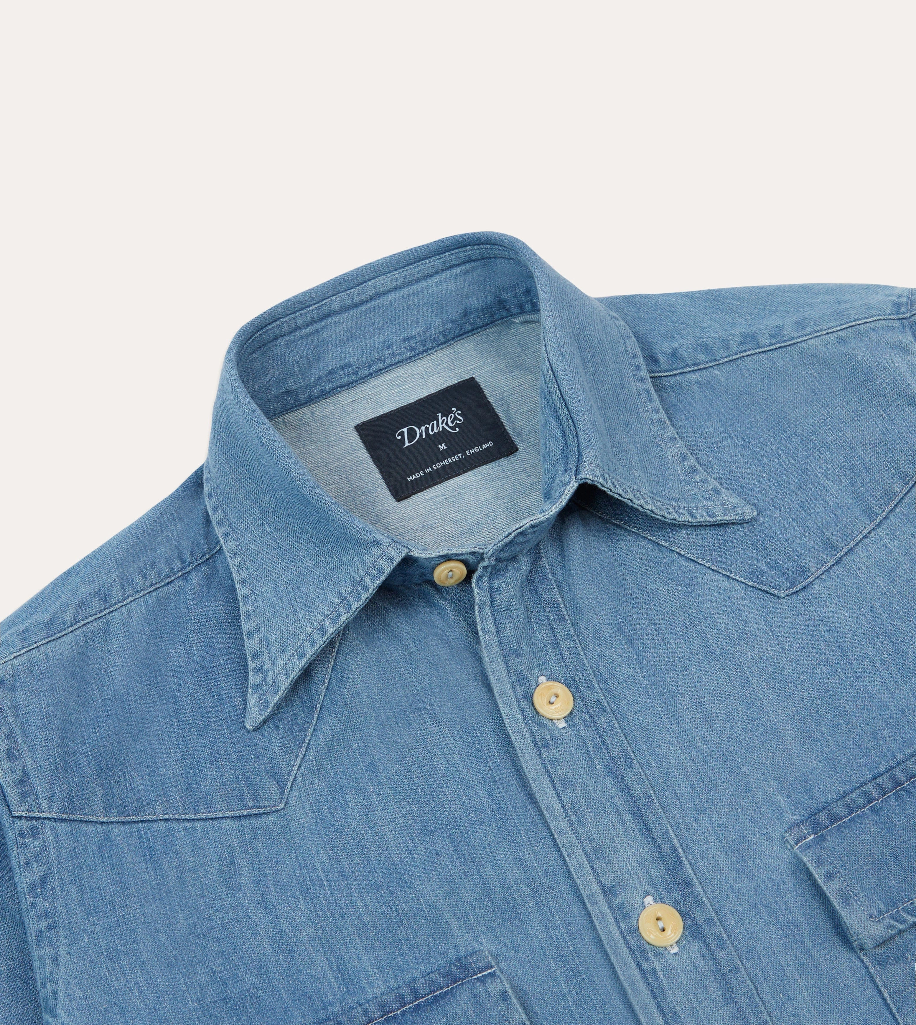 Cocktail Event Bleach Wash Denim Two-Pocket Western Shirt