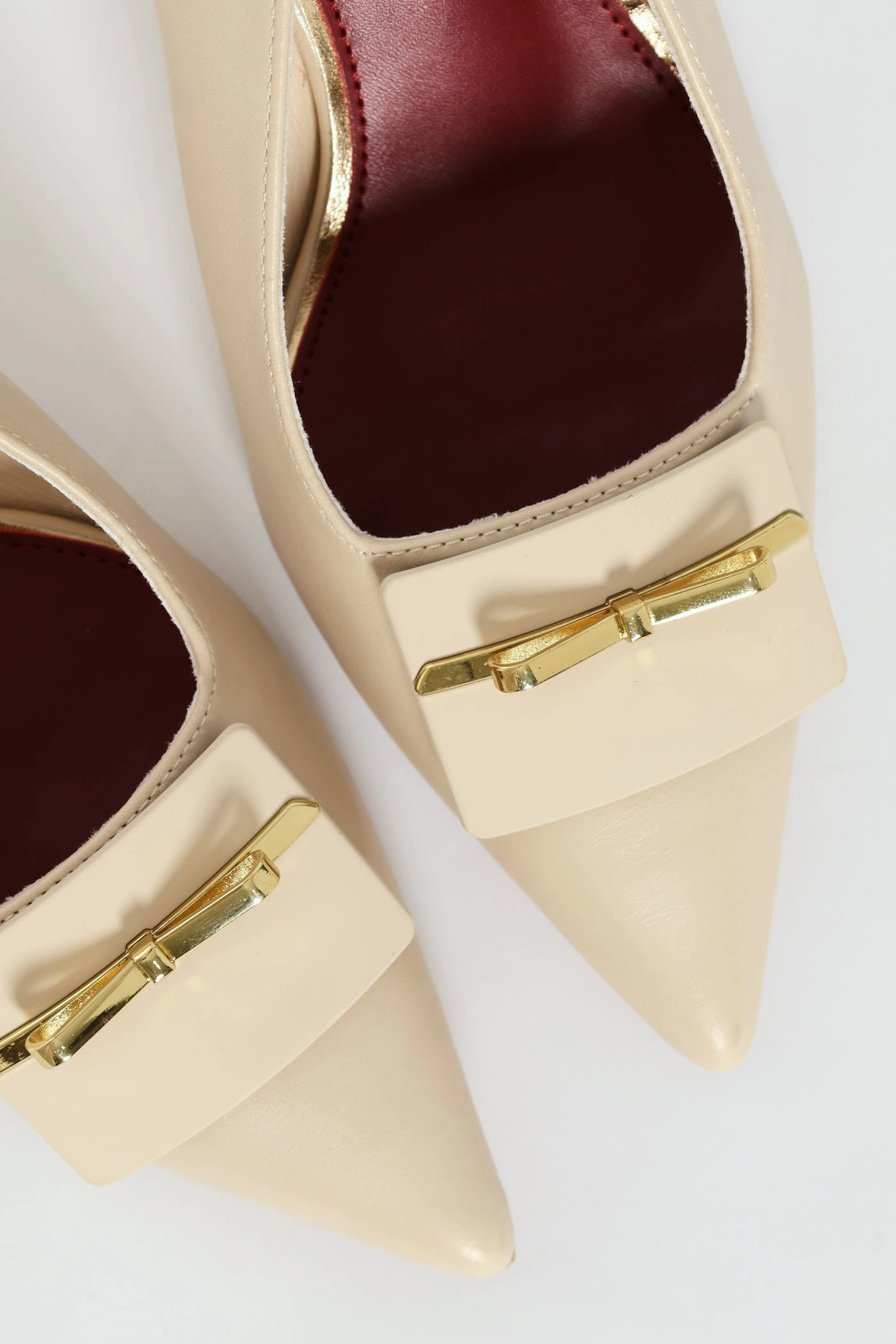 Metal Trim Apron Slingback Kitten Heel - Off White Dainty Heels Flexible Soles