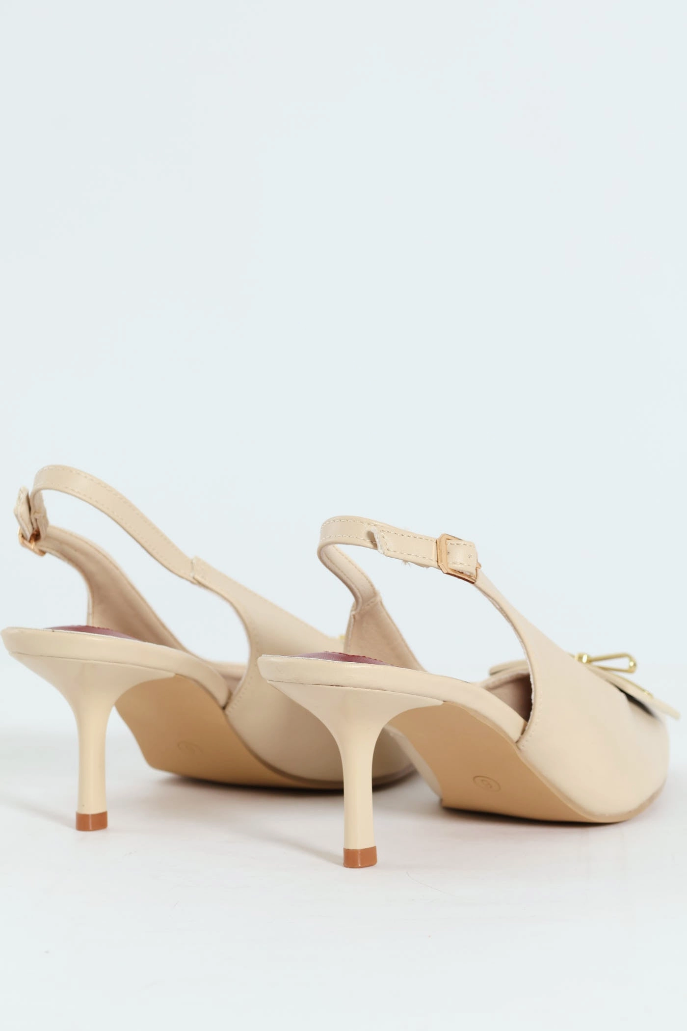 Chic Wedding Sandals Cushioned Metal Trim Apron Slingback Kitten Heel - Off White