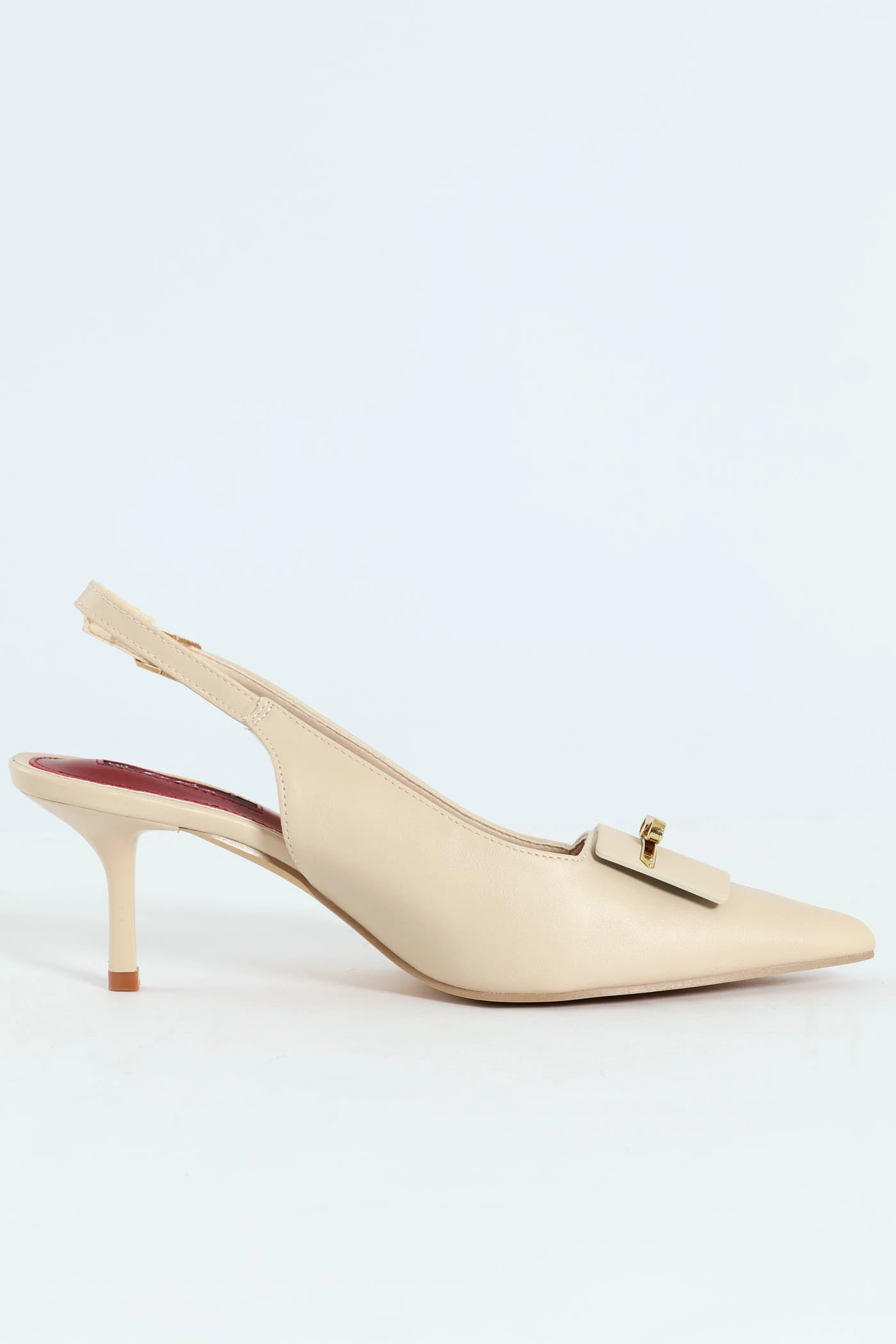 Metal Trim Apron Slingback Kitten Heel - Off White Luxury Wedding Pumps High Heel Shoes