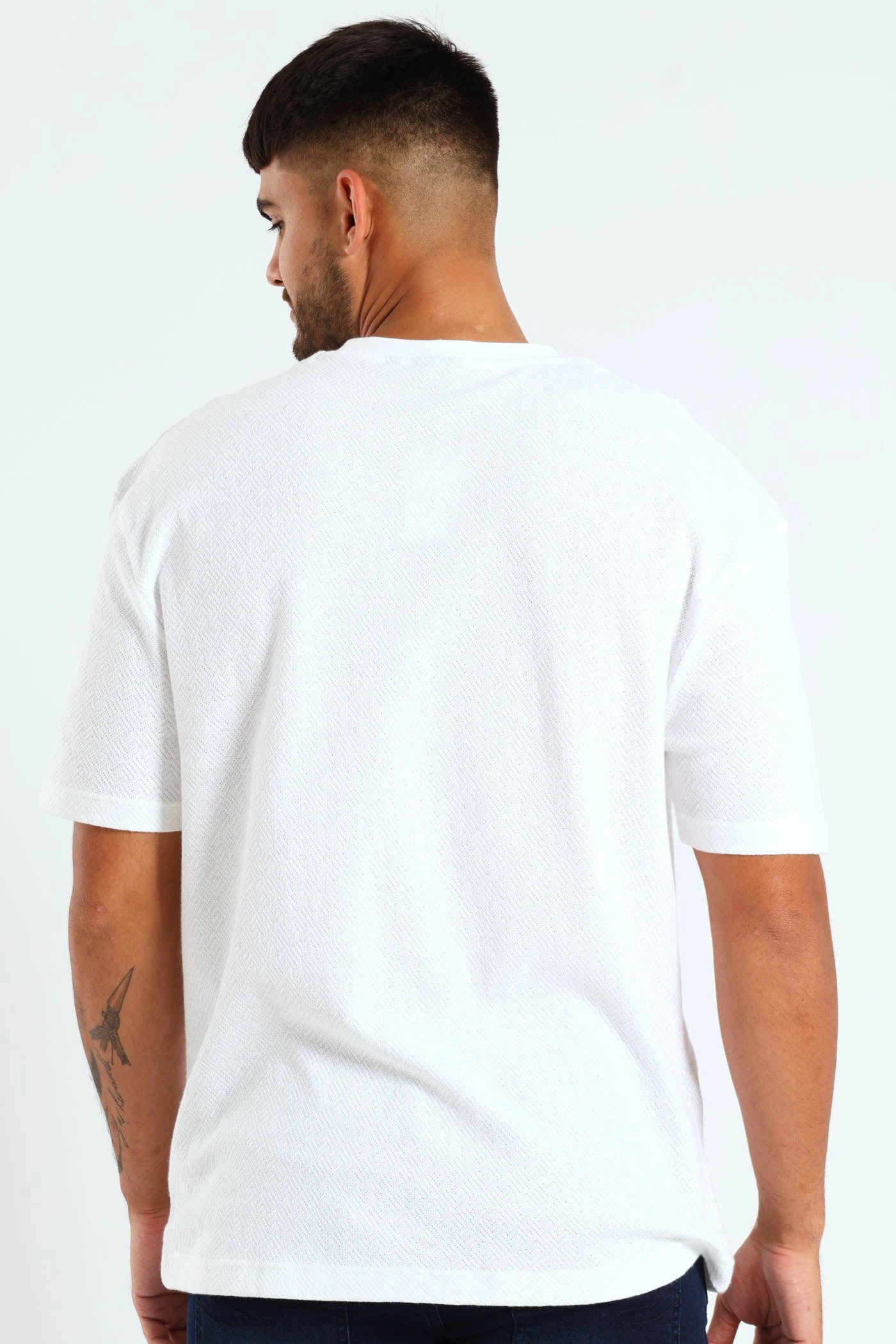 Pointelle Textured Tee - White Bold Style TaglessCollar
