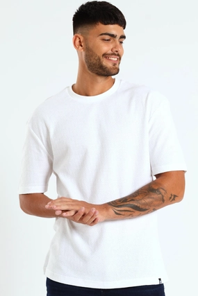 Pointelle Textured Tee - White Sustainable Packaging SoftenedTexturedWeave