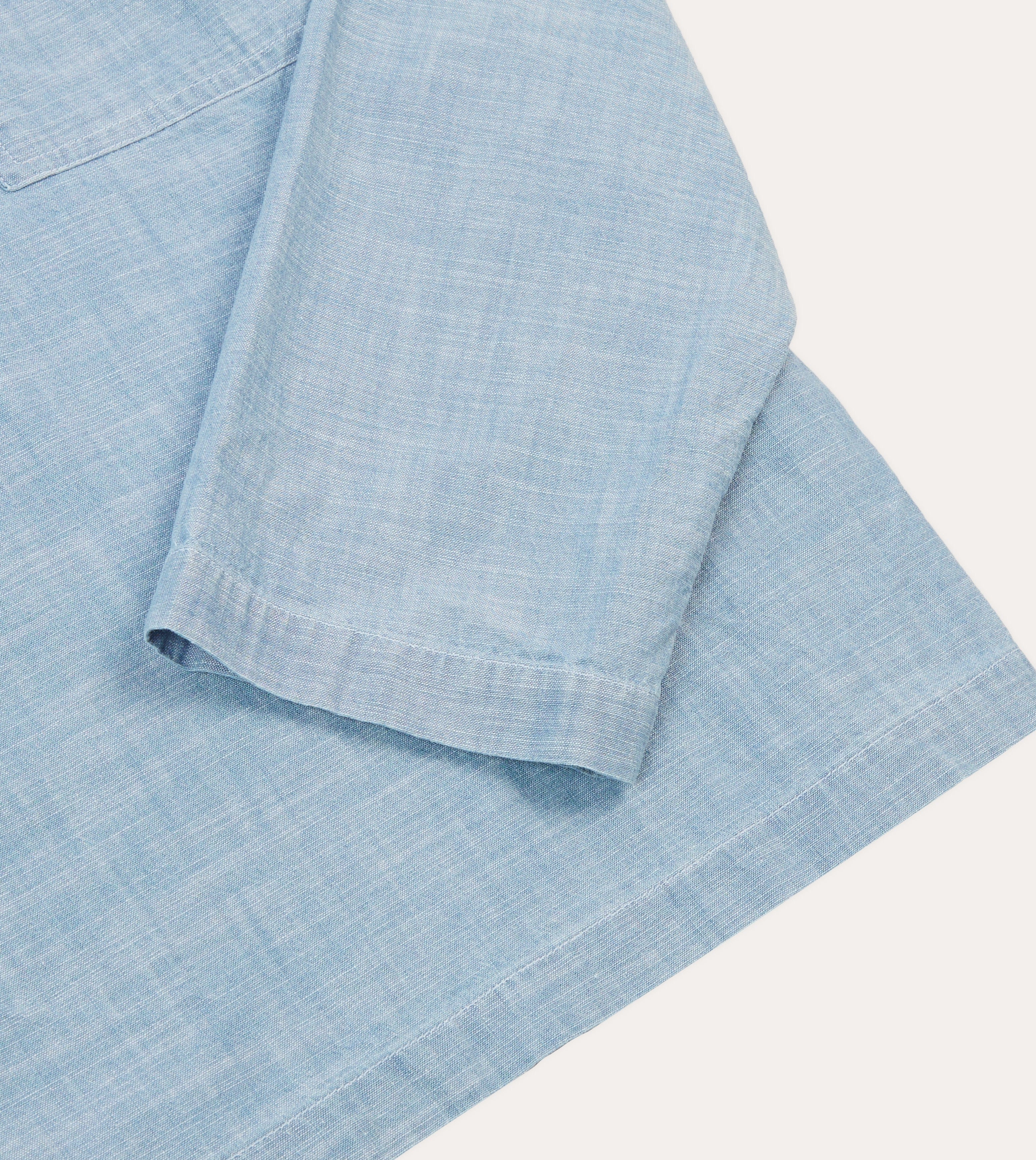 Blue Cotton Chambray Spread Collar Popover Shirt Hooded Option