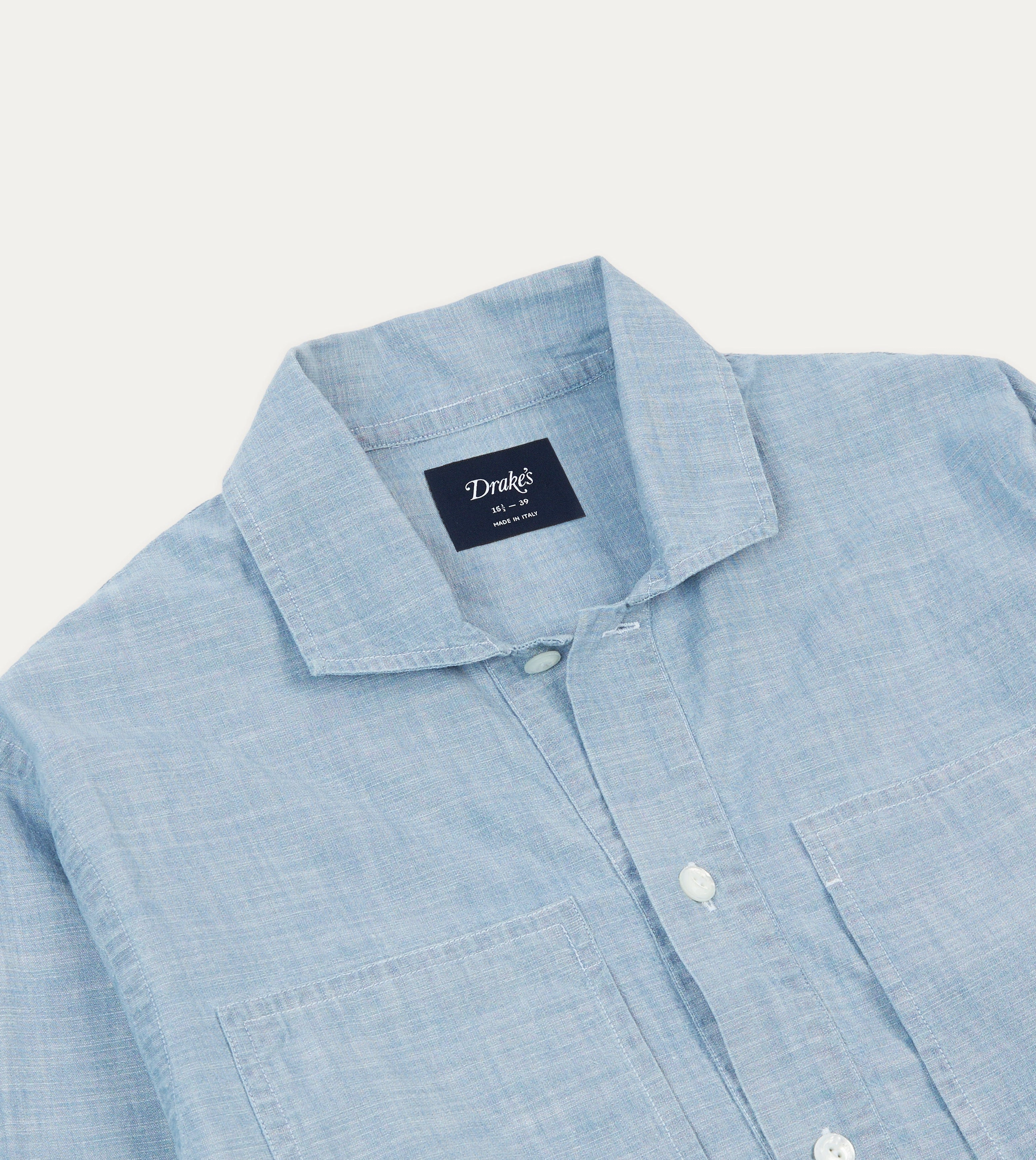 Summer Outfit Lightweight Construction Blue Cotton Chambray Spread Collar Popover Shirt