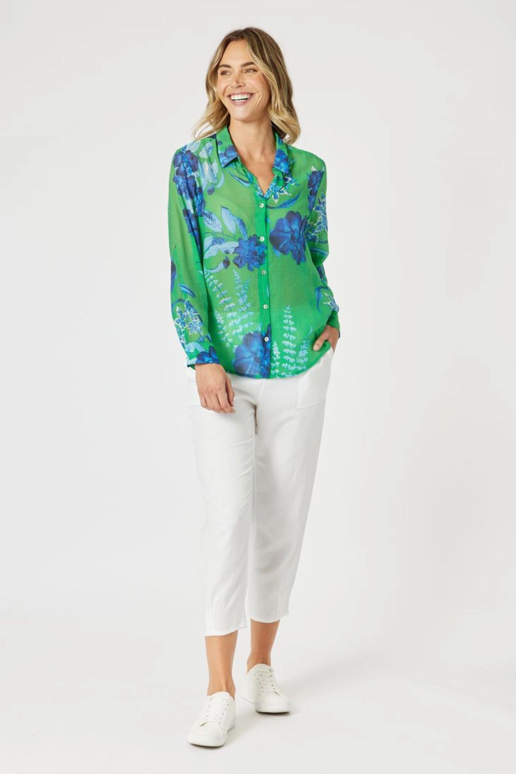 GARDEN BLOOM SHIRT - 48164GS Neutral Toned Stitching Plaid Design