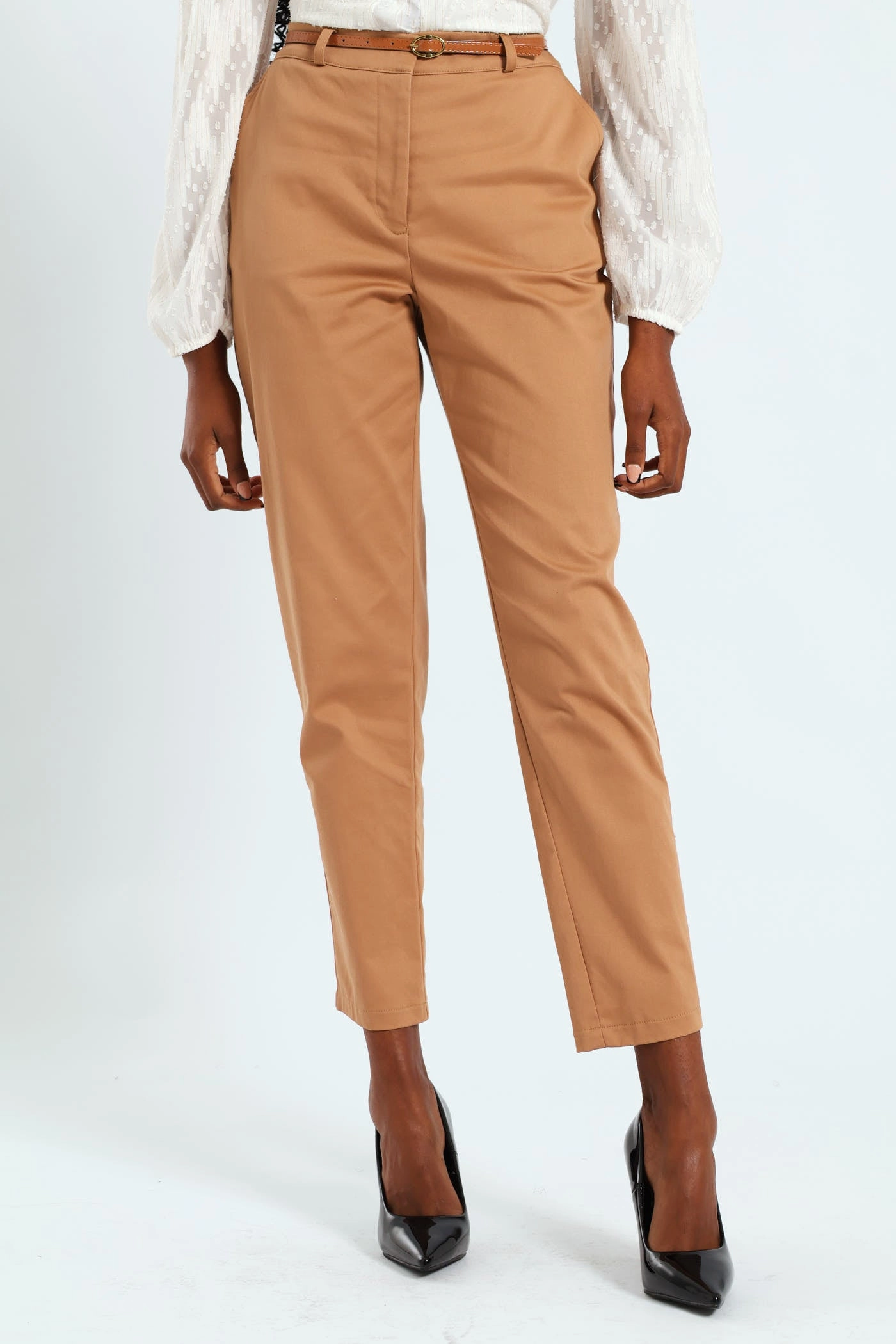 Chino Belted Pant - Stone Cozy Fit Flat Lock Stitching