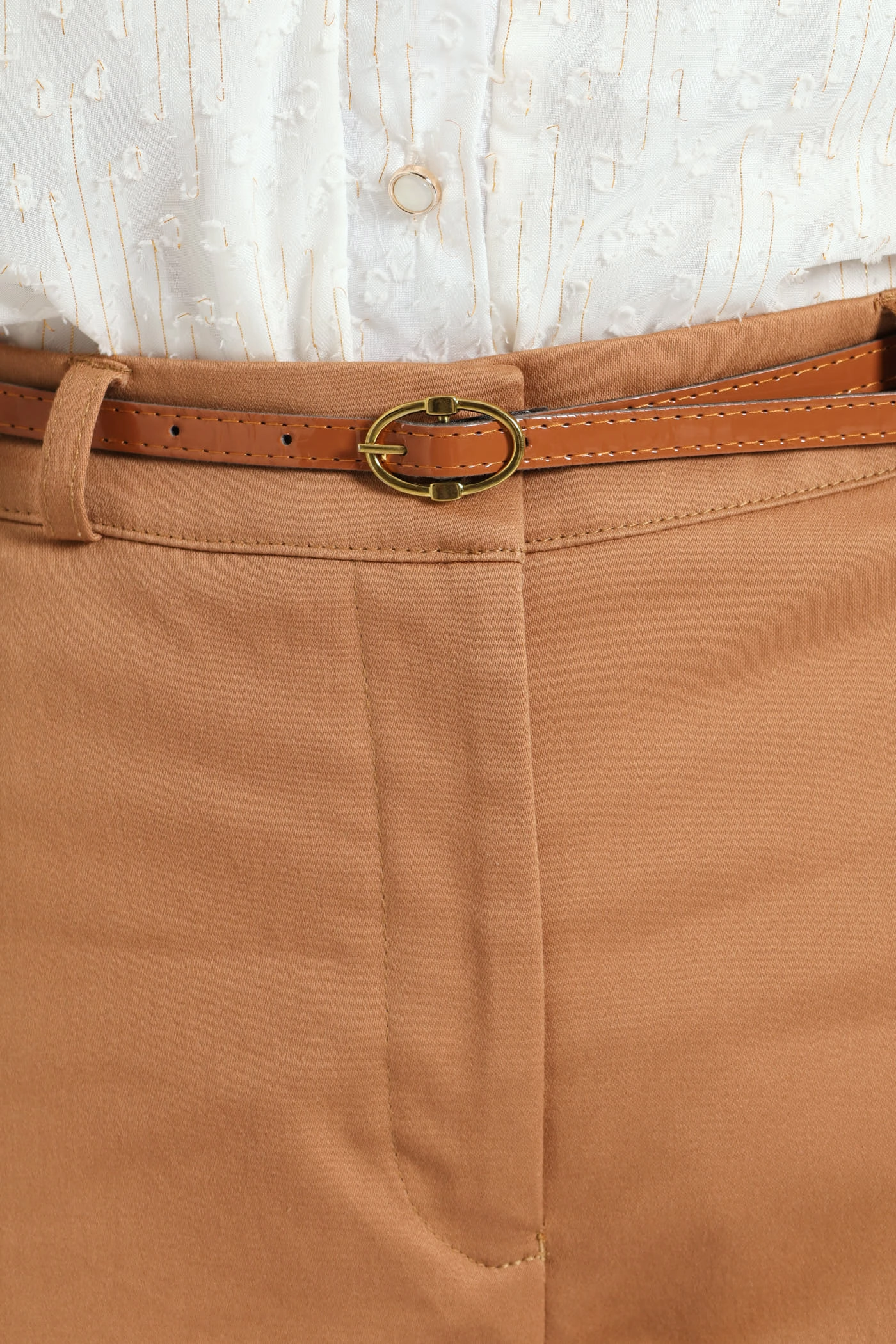 Flattering Cut Chino Belted Pant - Stone