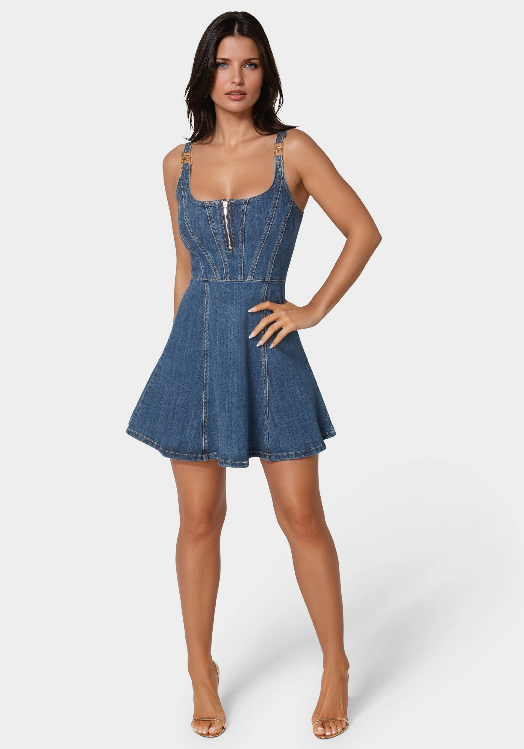 Trim Detail Fit & Flare Denim Dress Smart Shape