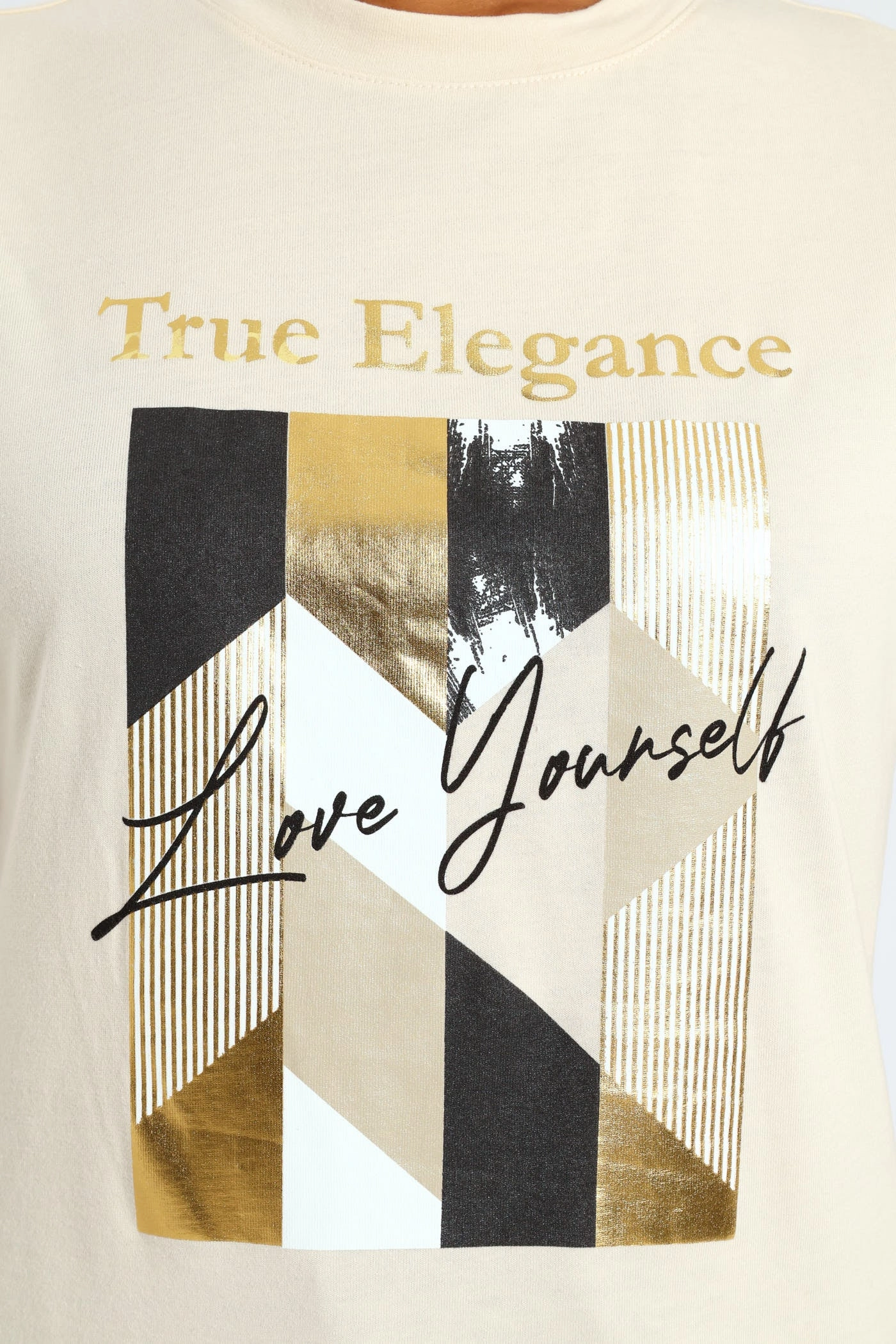 True Elegance Abstract Frame Foil Tee - Light Stone Chic Sweater