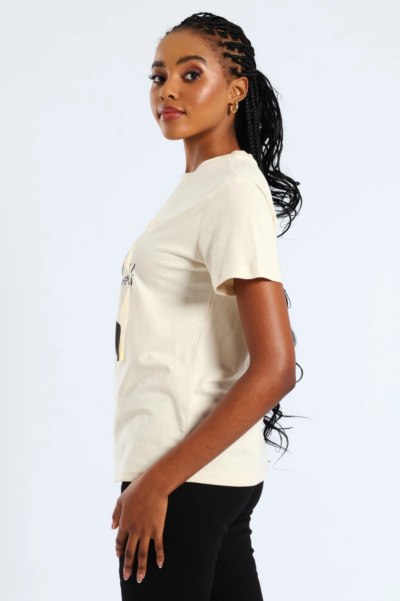 Low Profile Zipper Closure True Elegance Abstract Frame Foil Tee - Light Stone