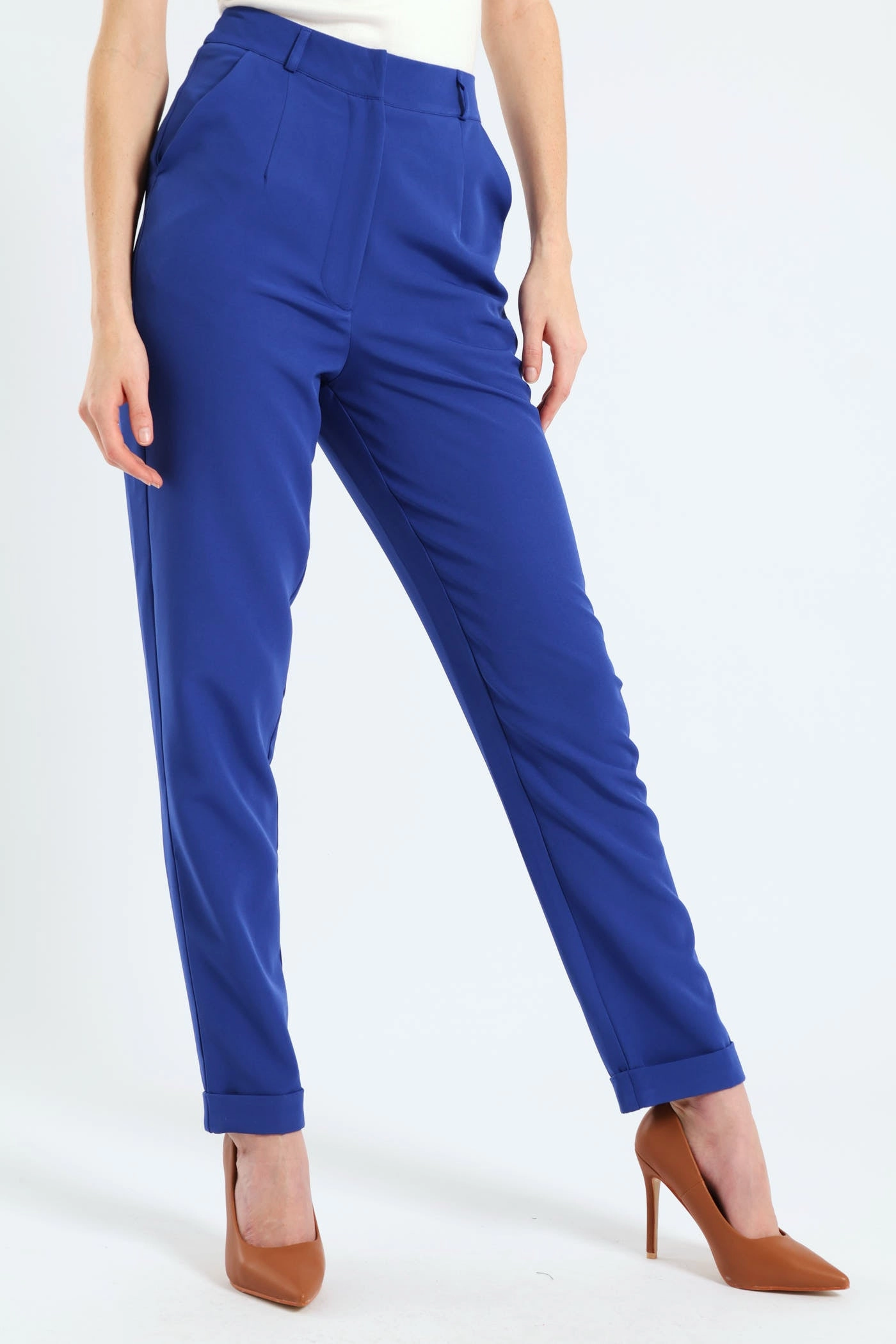 Perfect Silhouette Turn Up Hem Tapered Leg Pant - Cobalt