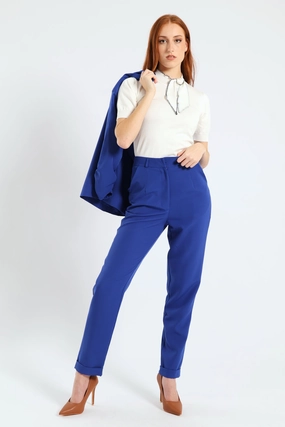 Casual Comfort Fit Turn Up Hem Tapered Leg Pant - Cobalt