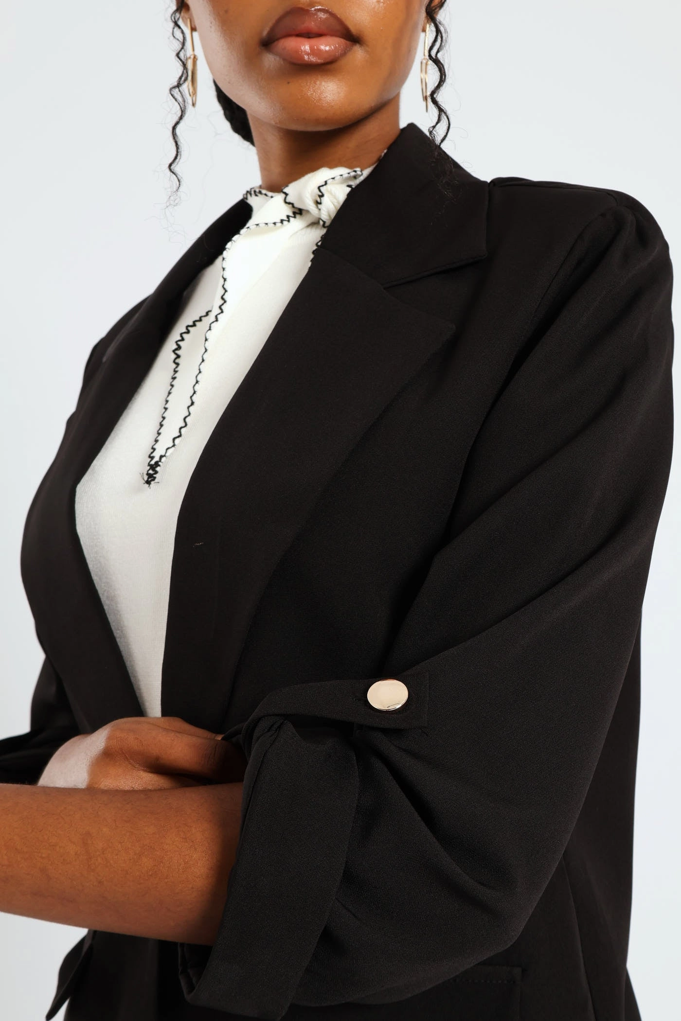 Turn Up Tab Blazer - Black Shrink resistant