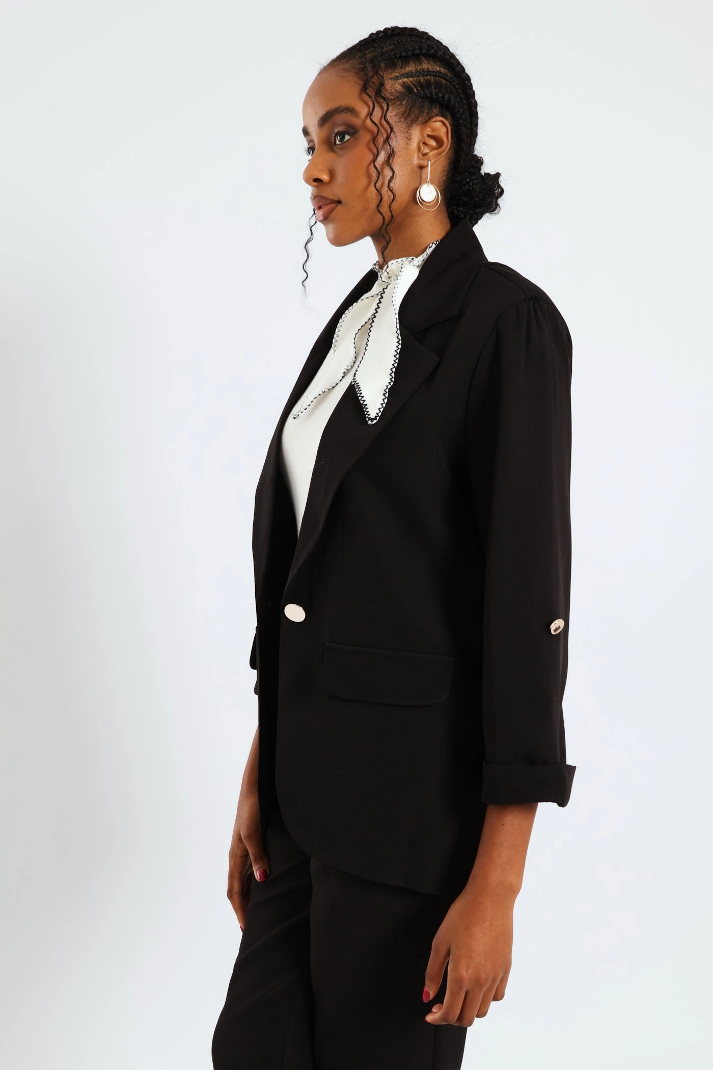 Turn Up Tab Blazer - Black Hidden Storage Compartment Essential City Look