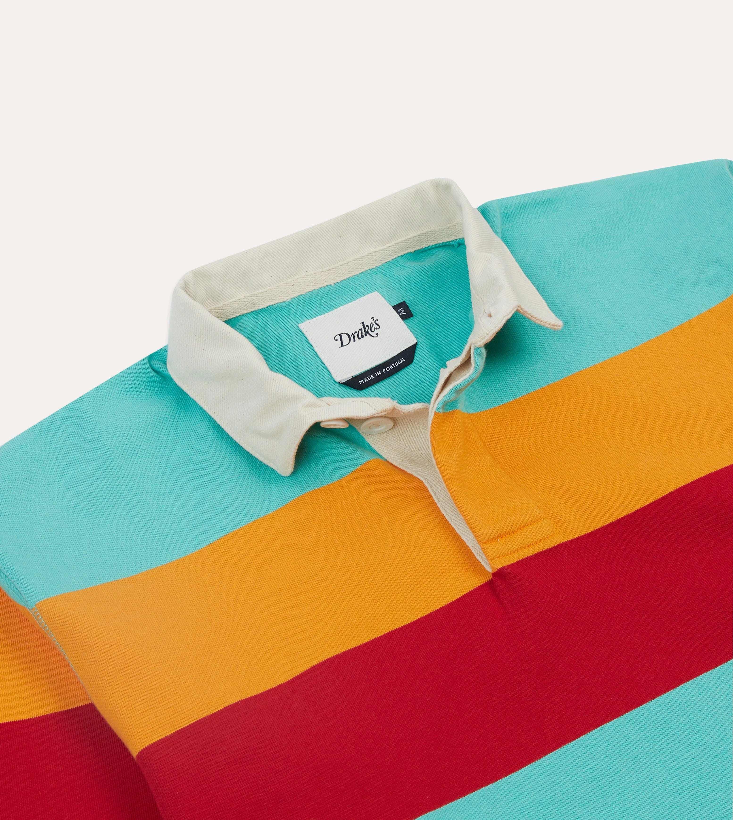 Tall Length Turquoise, Yellow, Blue and Red Multi Stripe Cotton Rugby Shirt