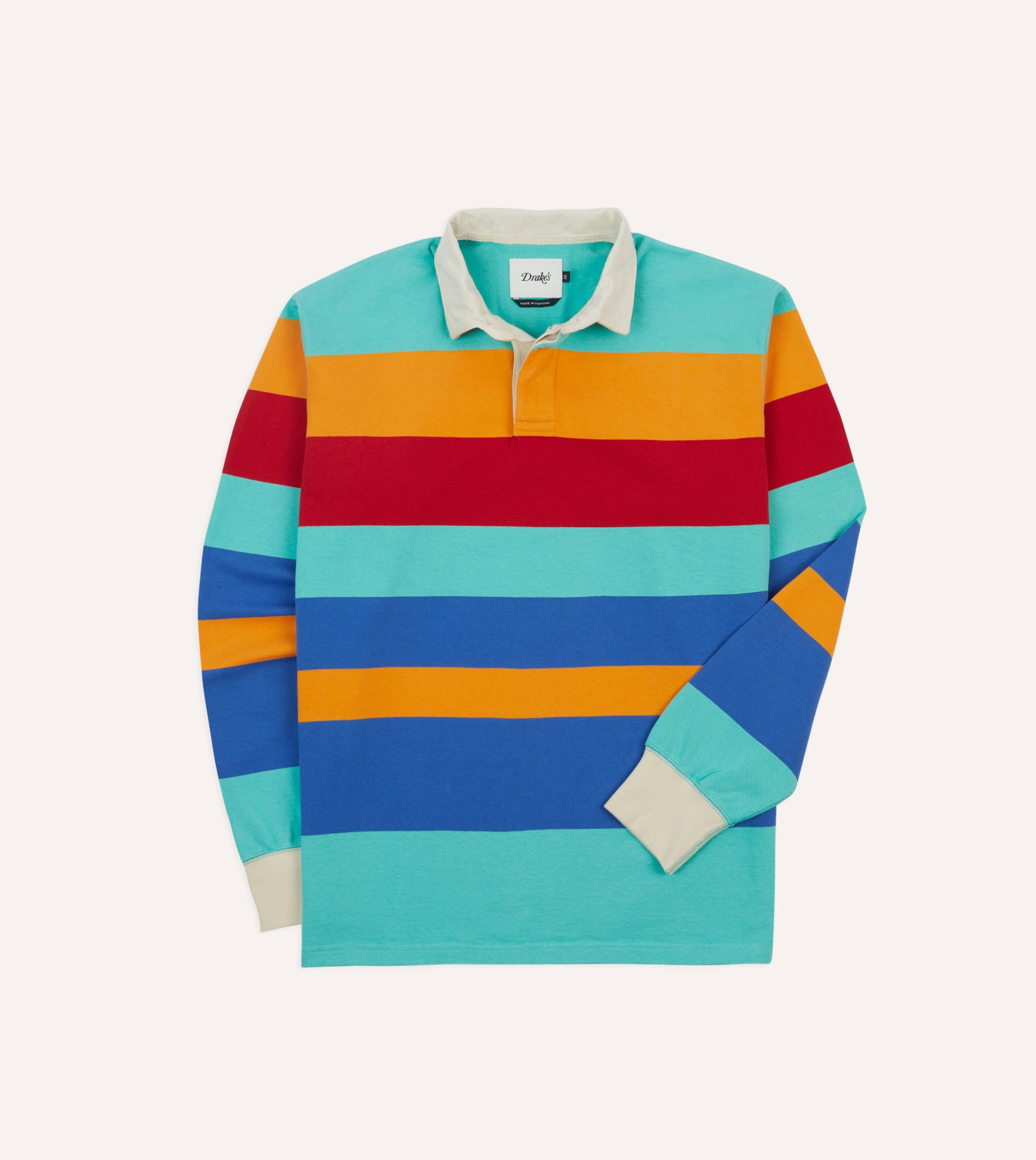 Turquoise, Yellow, Blue and Red Multi Stripe Cotton Rugby Shirt Holiday Style Solid Color