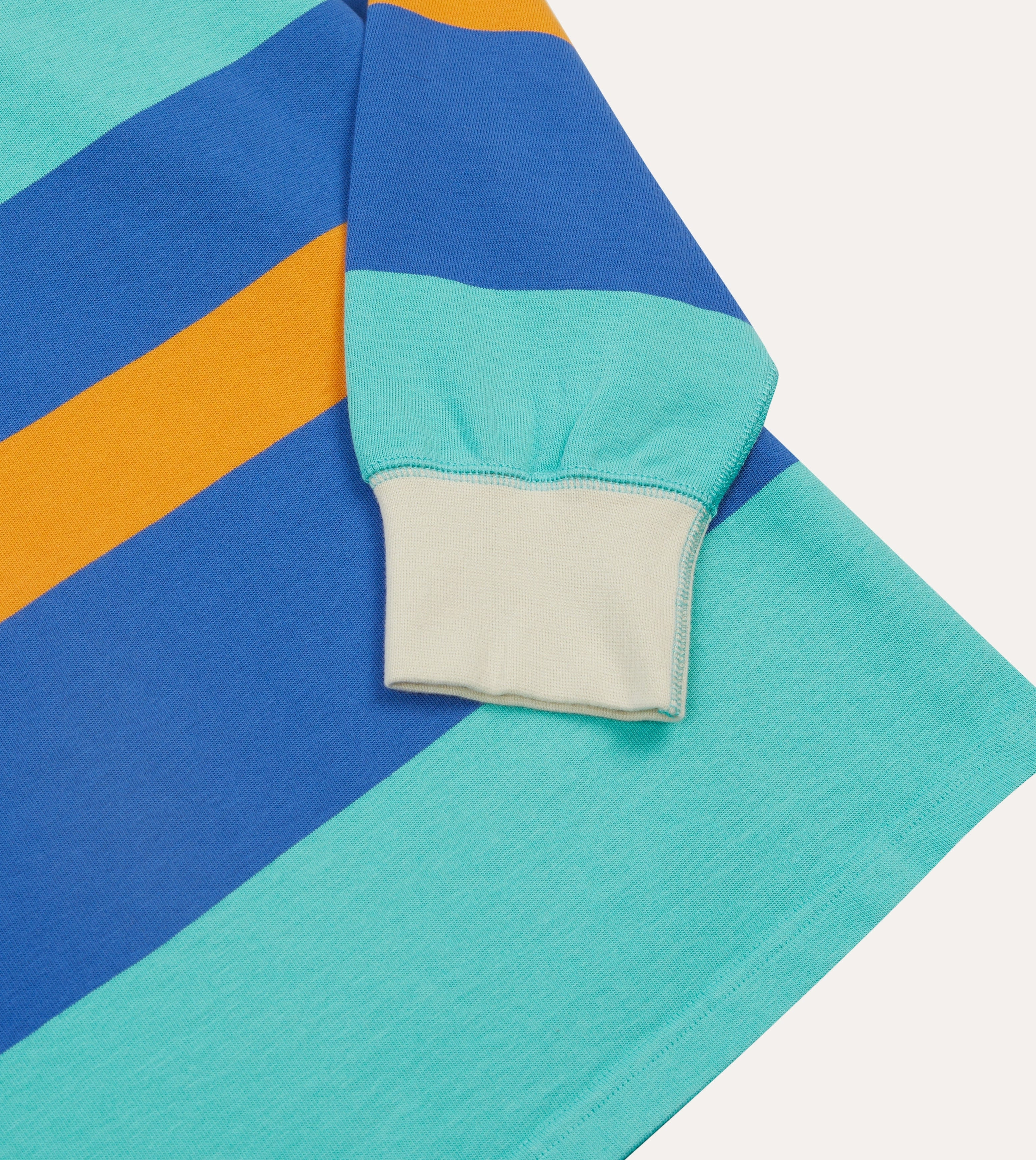 Turquoise, Yellow, Blue and Red Multi Stripe Cotton Rugby Shirt Breathable back panel Durable Stitching