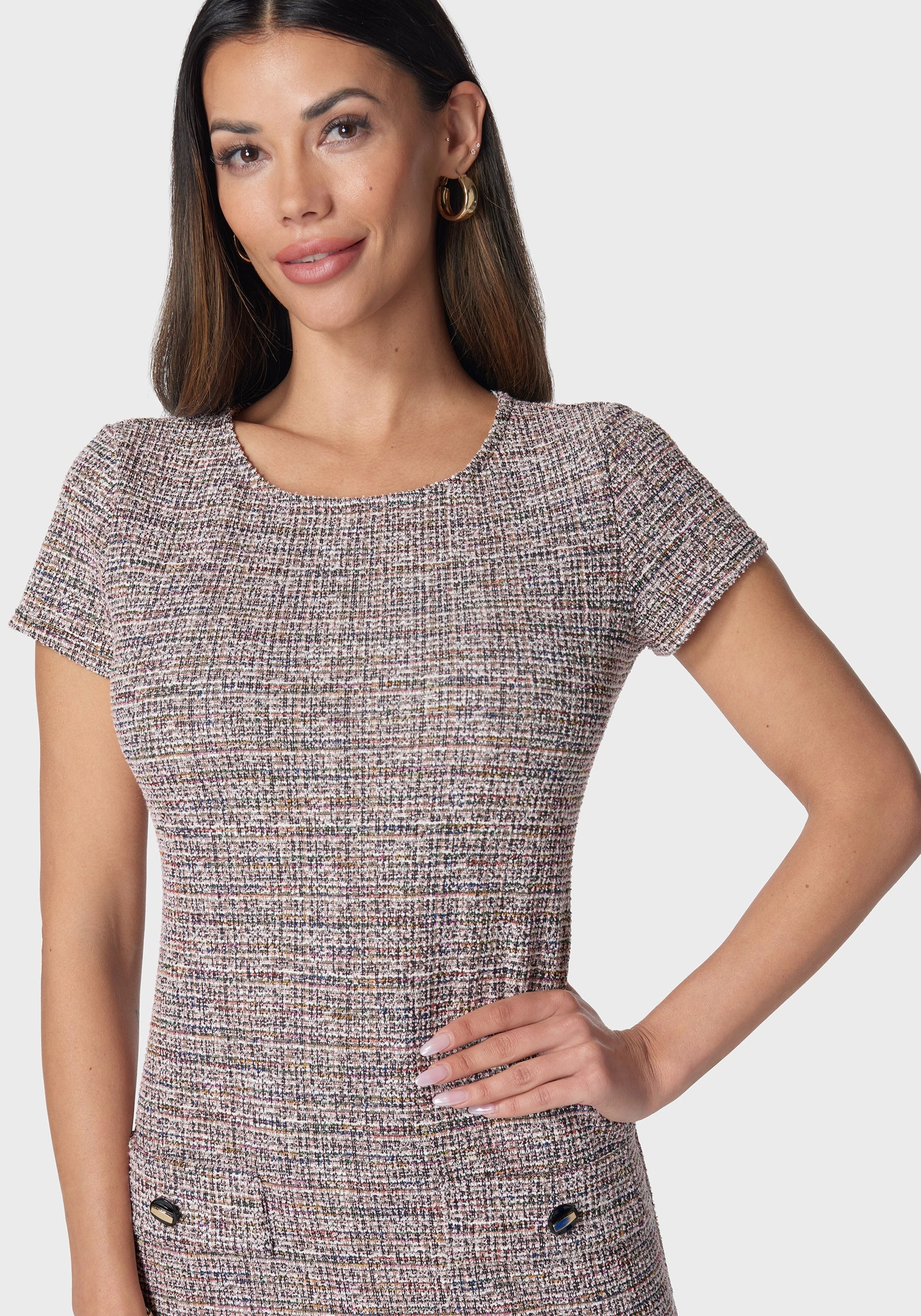 Tweed T-Shirt Dress Silky Form Harmonious Layers