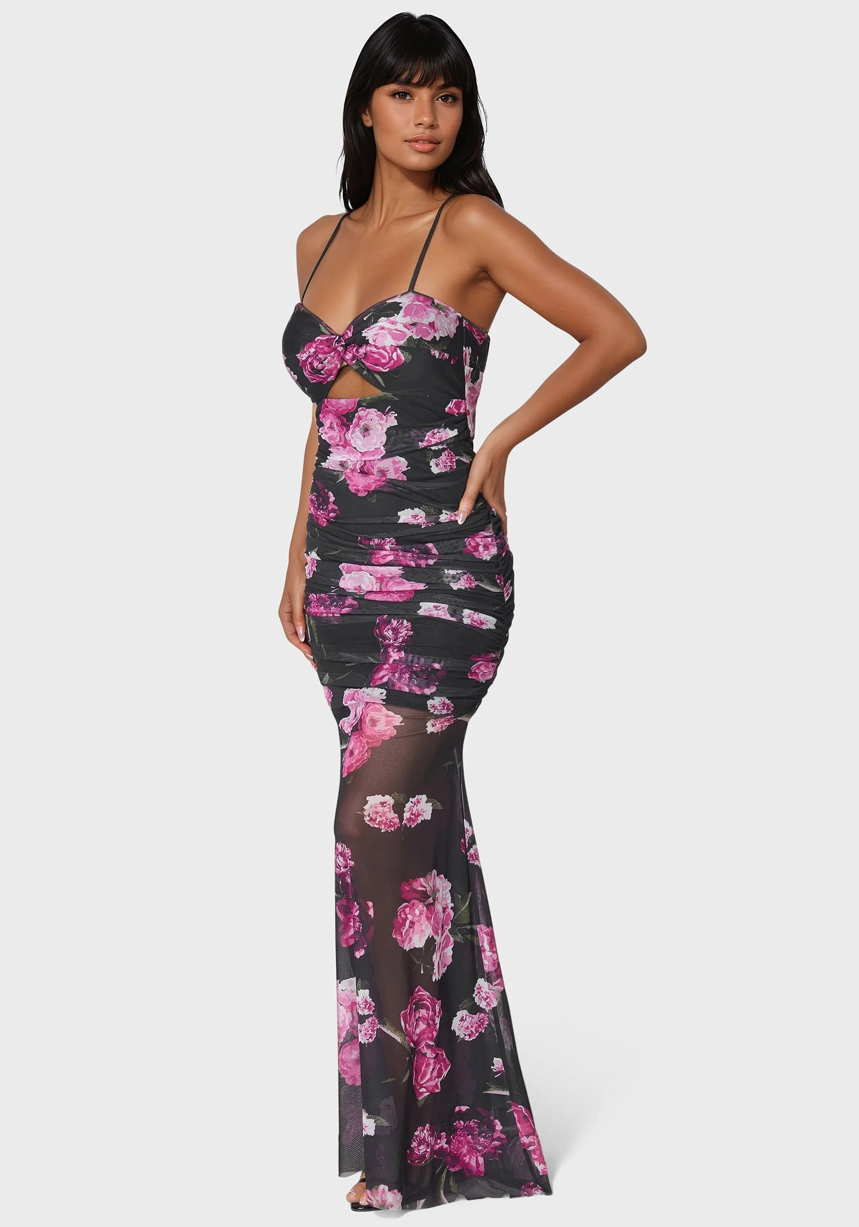 Twist Front Mermaid Mesh Gown Polished look dress Silky Mood