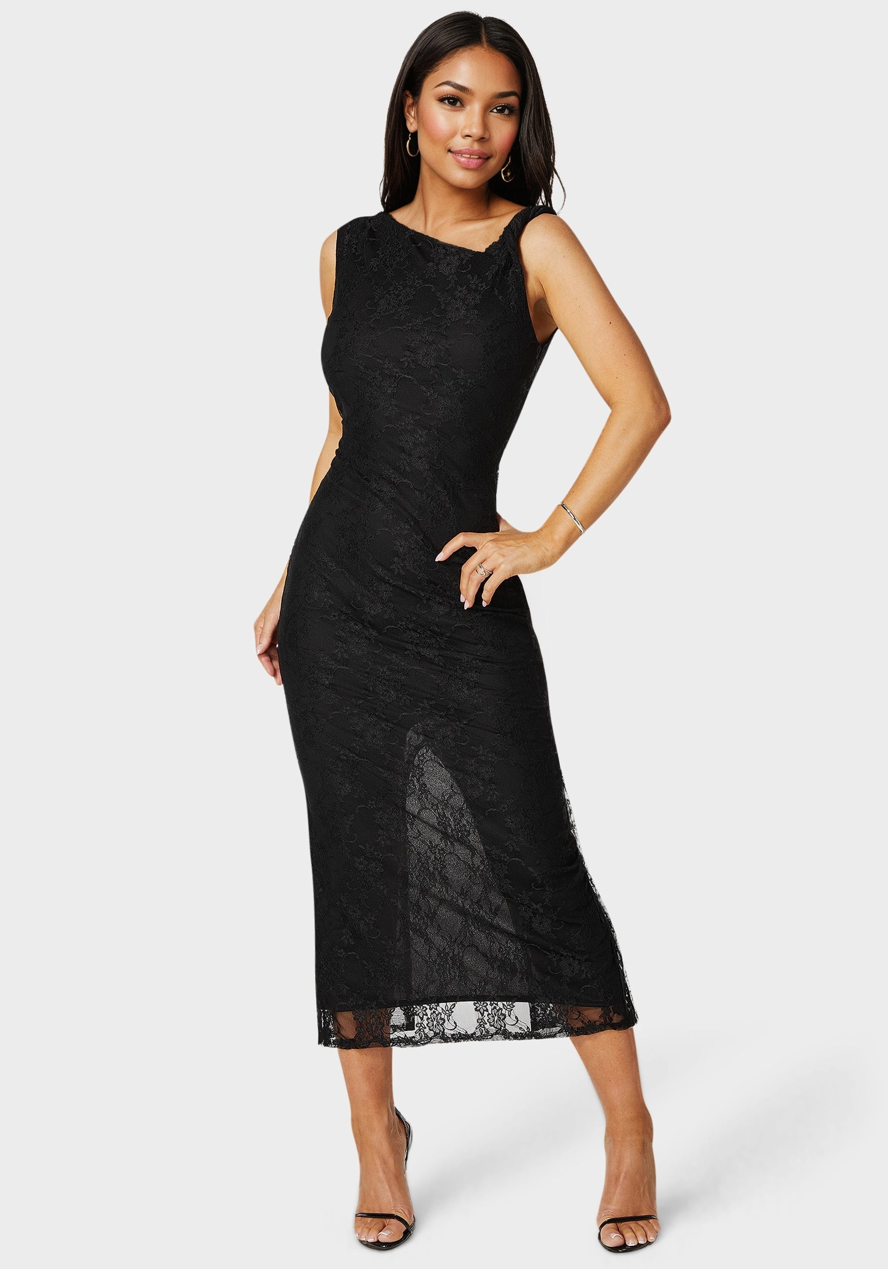 Twist Sleeve Lace Midi Dress Timeless Wear