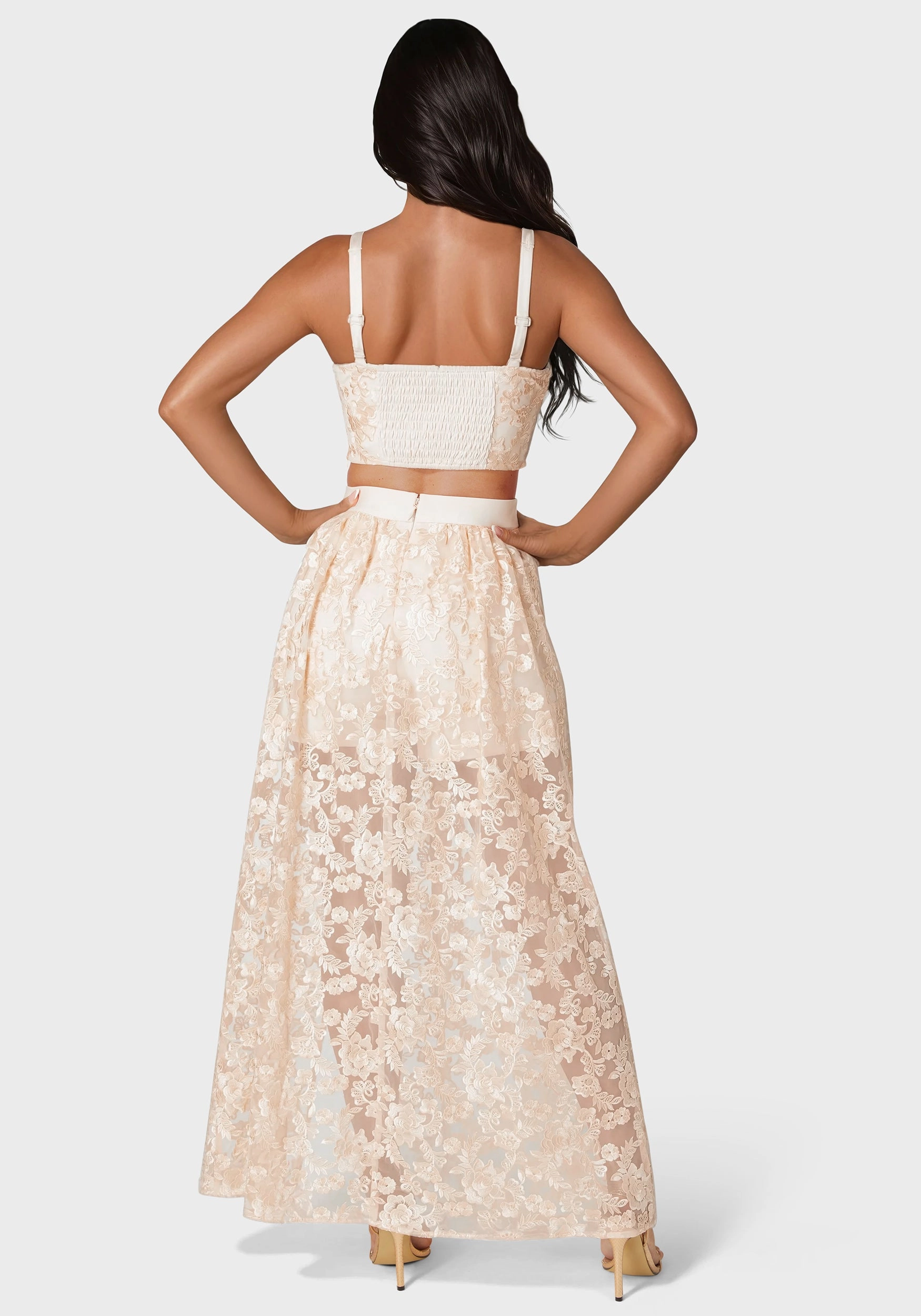 Classic A-line design Off-Shoulder Two Piece Embroidered Gown