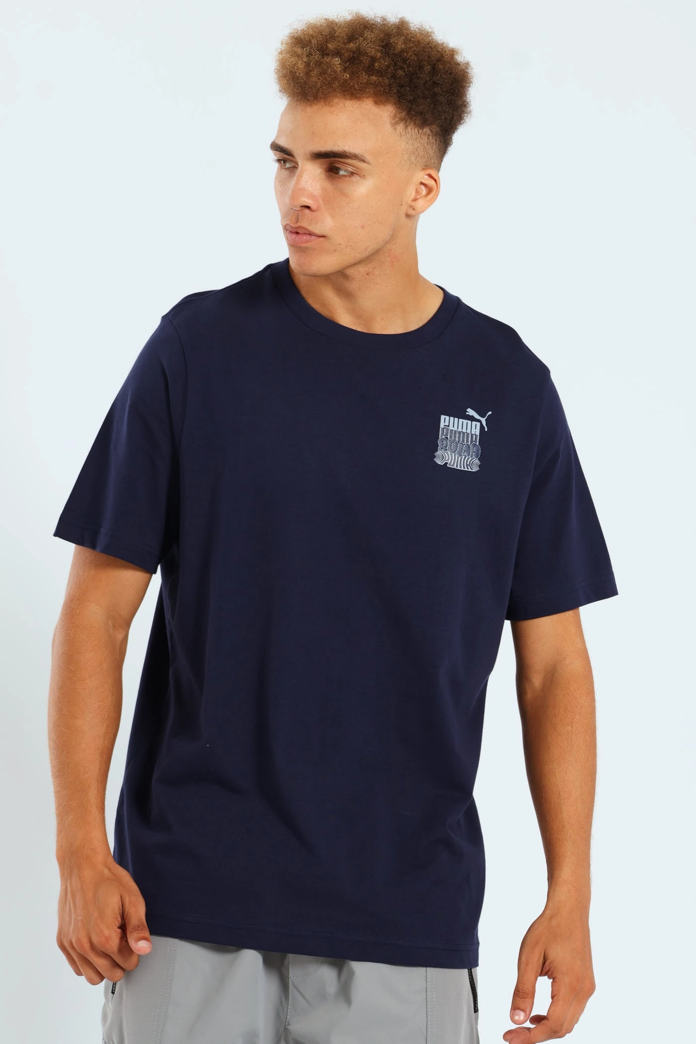Graphics Logo Embroidery Tee - Navy NoSideSeam Wide Neck Opening