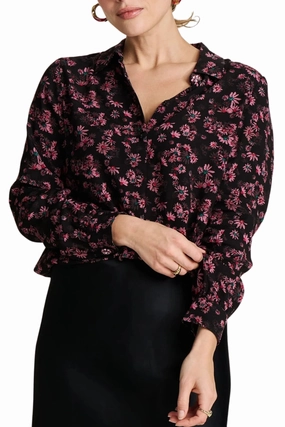 Belted Style Vegan Leather Accents MILA BLOOMING BLOUSE - SP8025