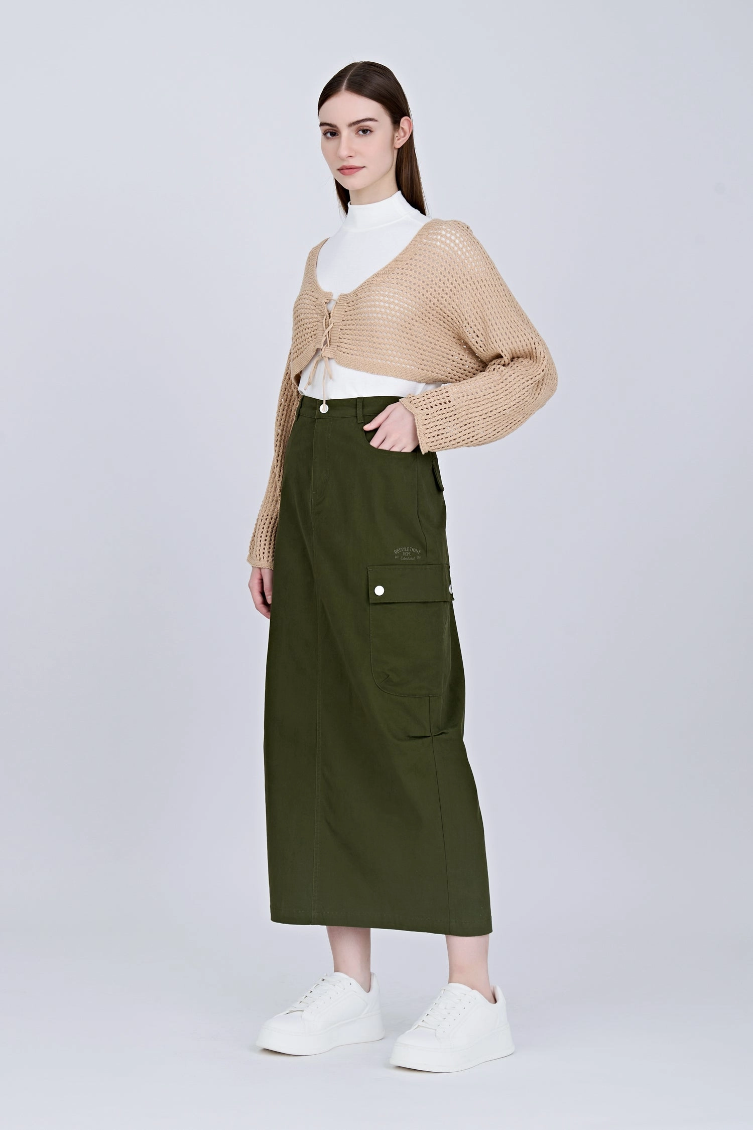 Streetwear Look Front Fly Cargo Skirt - Army Green