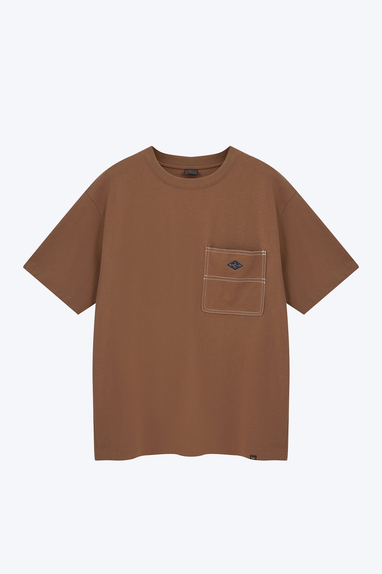 FlexibleRibbedTrims Utility Contrast Pocket Stitch Tee - Coffee