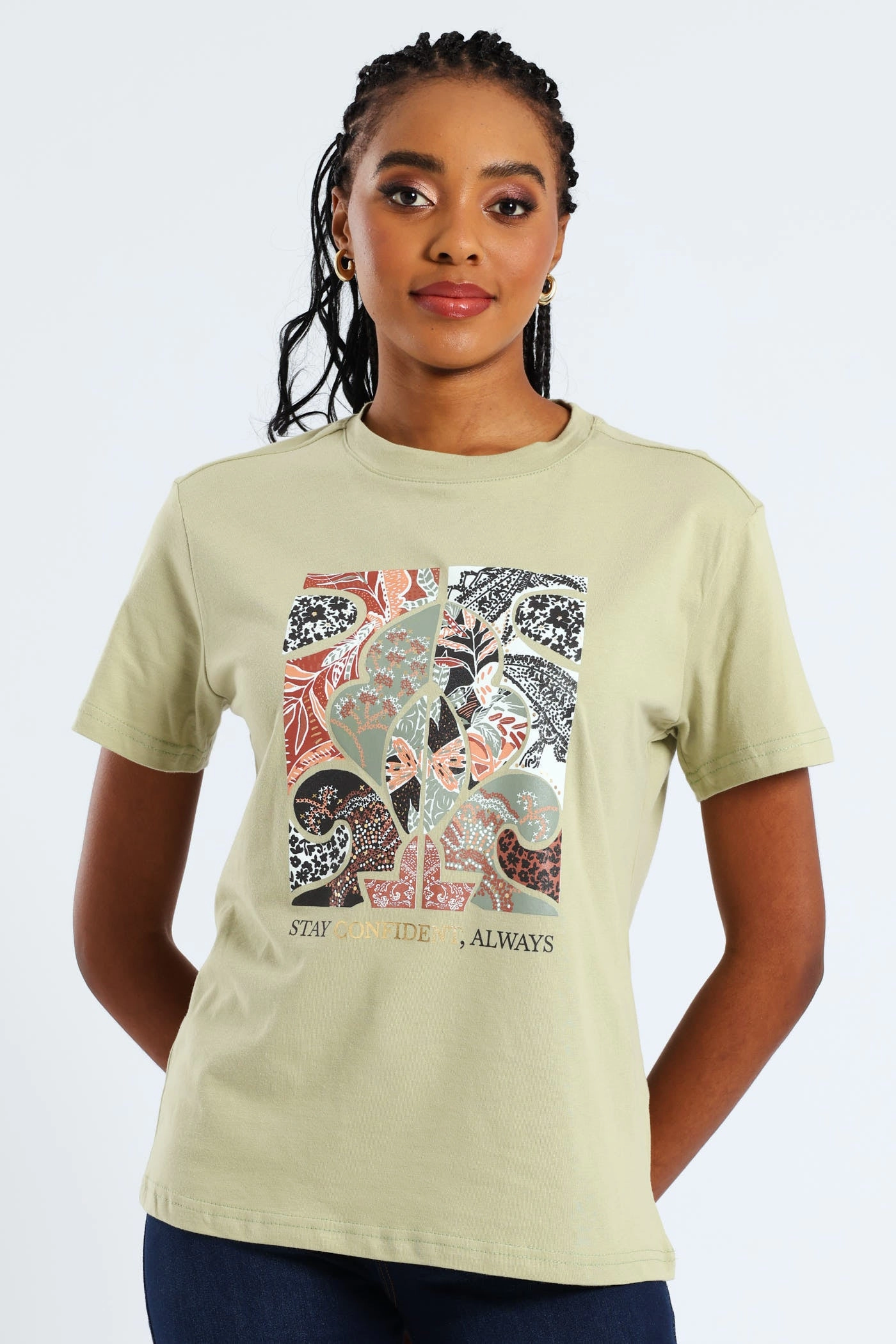 Stay Confident Paisley Frame Tee - Pistachio Green Sweat Absorbent Inner Layer