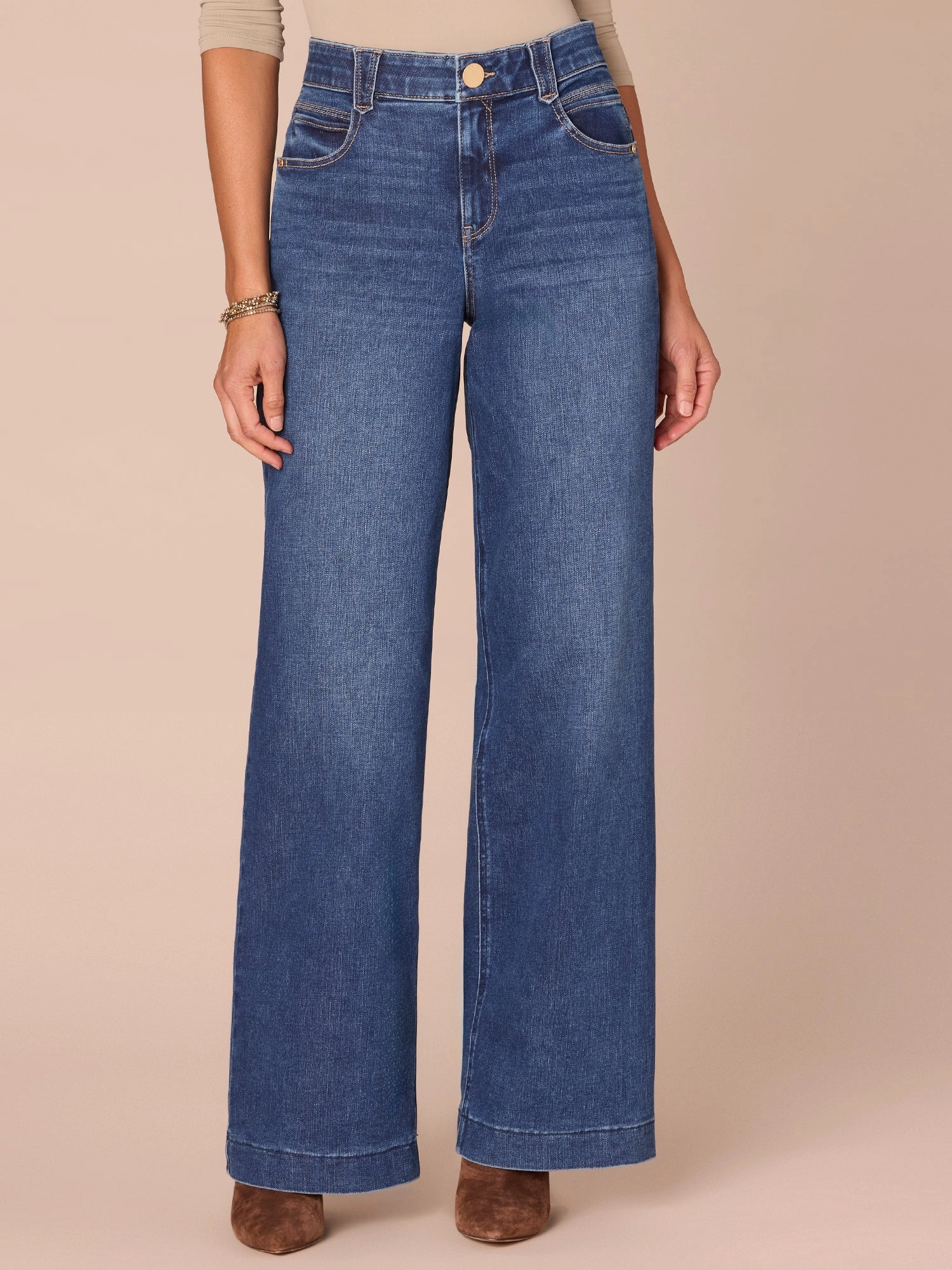 Multi Pocket Utility Casual Movement "Ab"solution? High Rise Wide Leg Jeans with Double Pockets